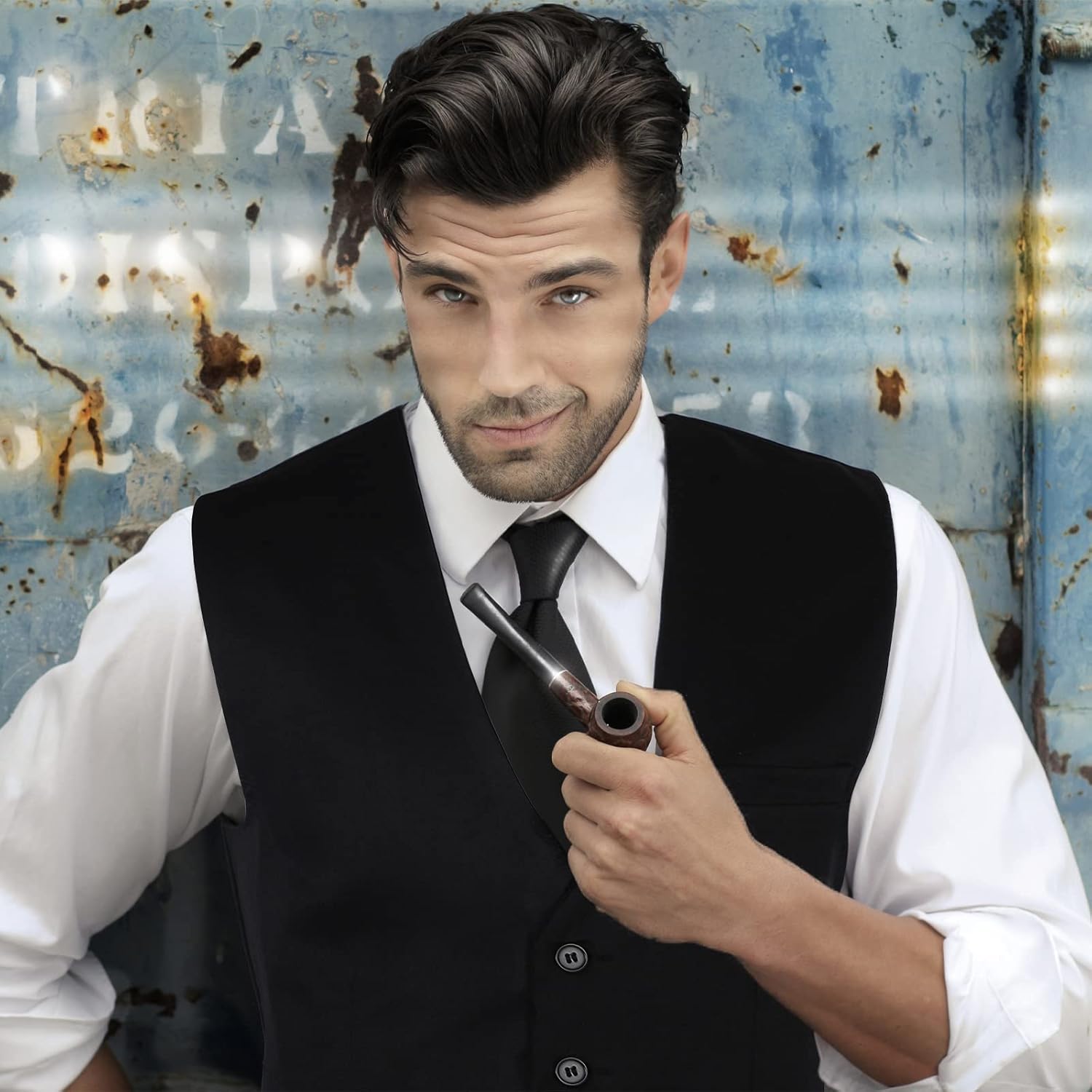 Haysandy Men's Formal Vest Set Business Classic Waistcoat with Necktie Bow Tie and Pocket Square for Tuxedo Wedding Dress - Image 5