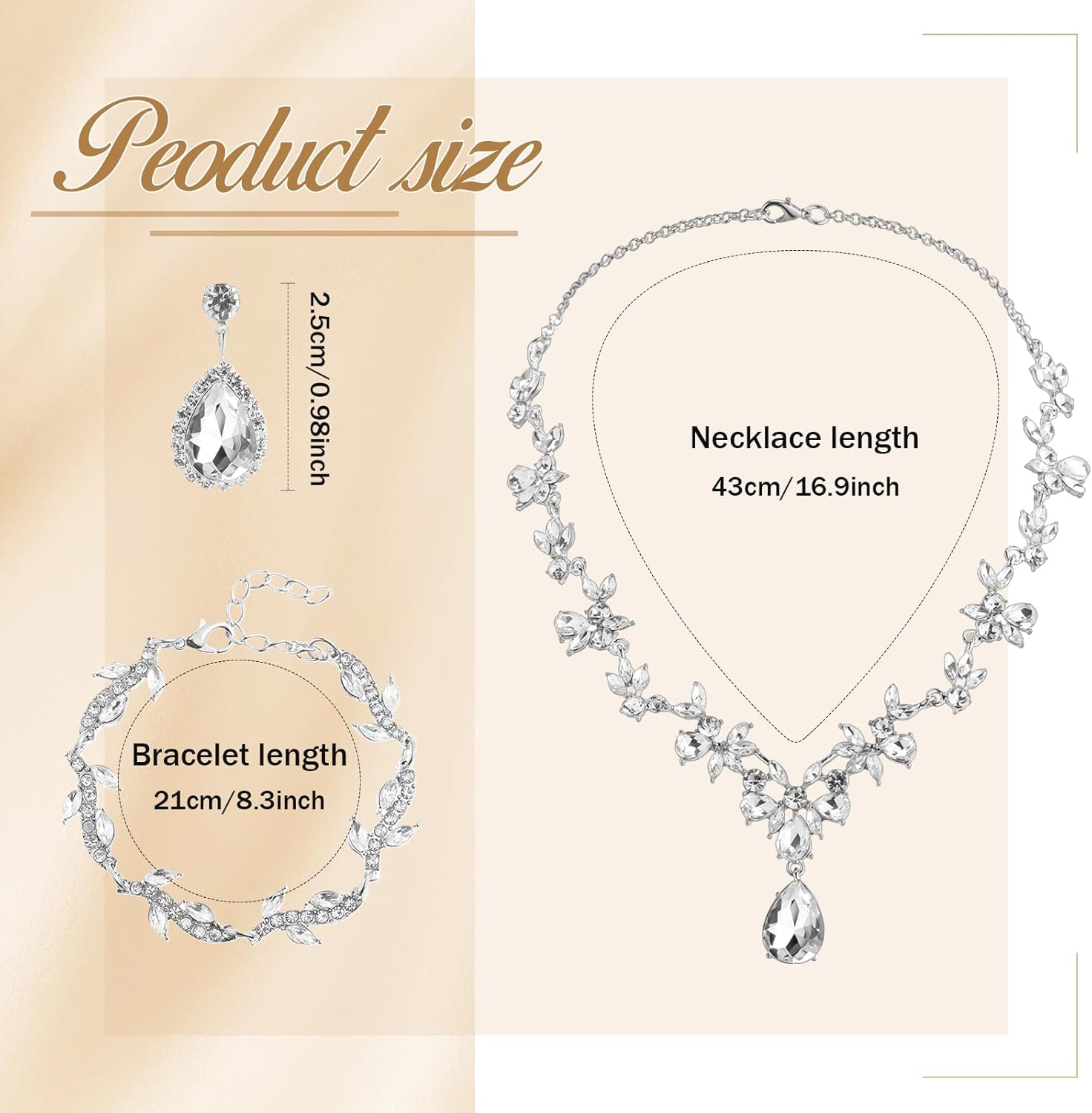 Cunno 3 Pcs Floral Jewelry Set for Women Silver Necklace Earrings Bracelet with AAA Cubic Zirconia for Wedding Bridal Party - Image 2