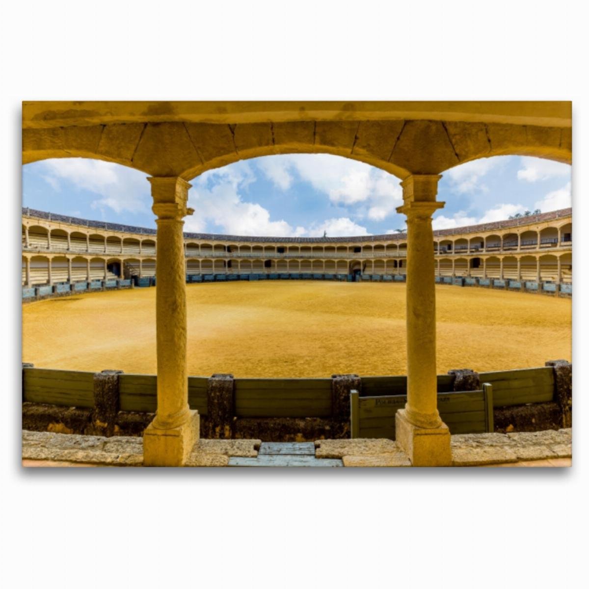 Premium Textil-Leinwand 120 x 80 cm Quer-Format Stierkampfarena, Ronda, Spanien | Wandbild, HD-Bild auf Keilrahmen, Fertigbild auf hochwertigem Vlies, Leinwanddruck von Thomas Konietzny