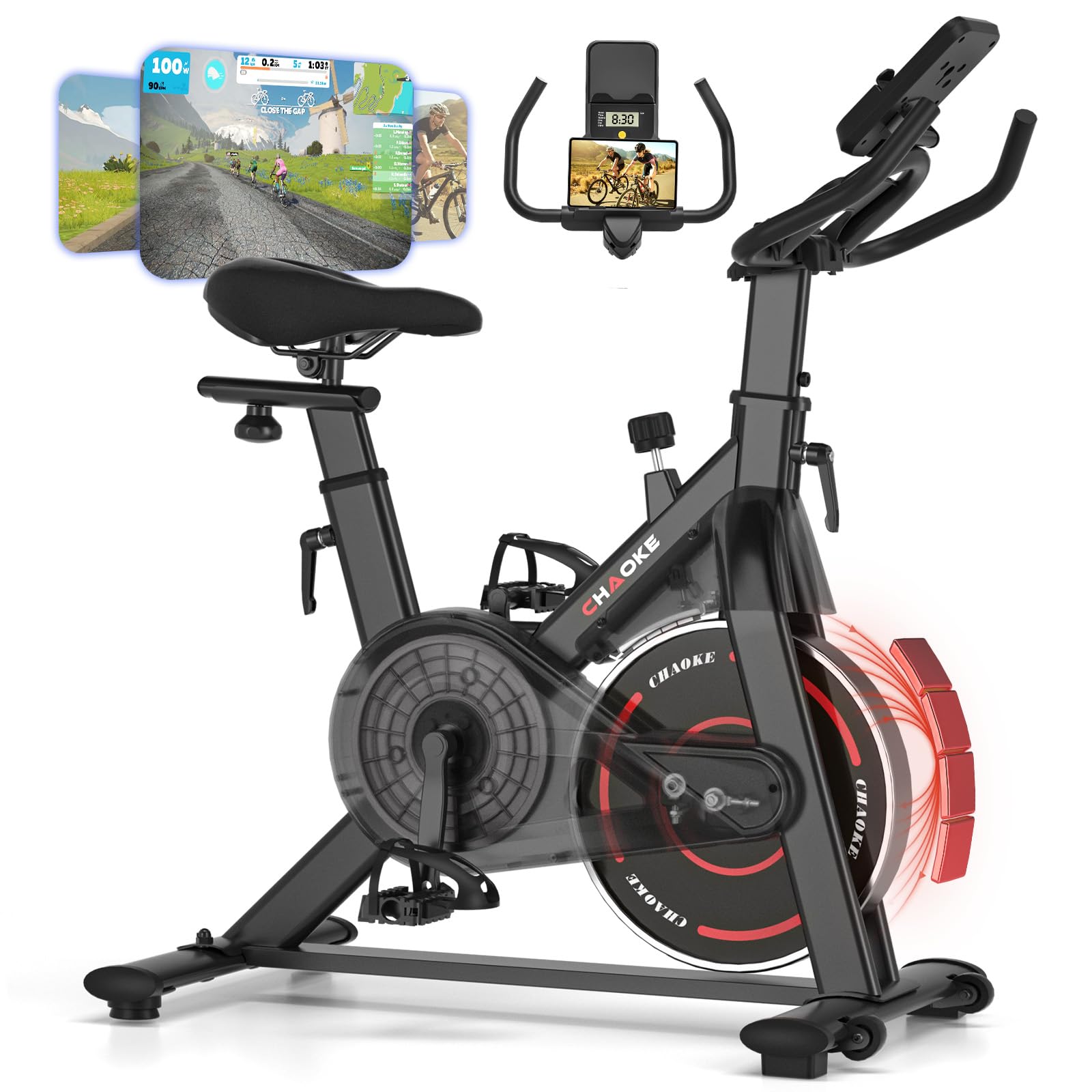 CHAOKE Cyclette da Casa con App, Cyclette per Casa Magnetoresistanza ultra Silenziosa 10dB, con Applicazione, Sedile Morbido e Traspirante e Schermo LCD, Peso Massimo di 150KG Cyclette Professionale