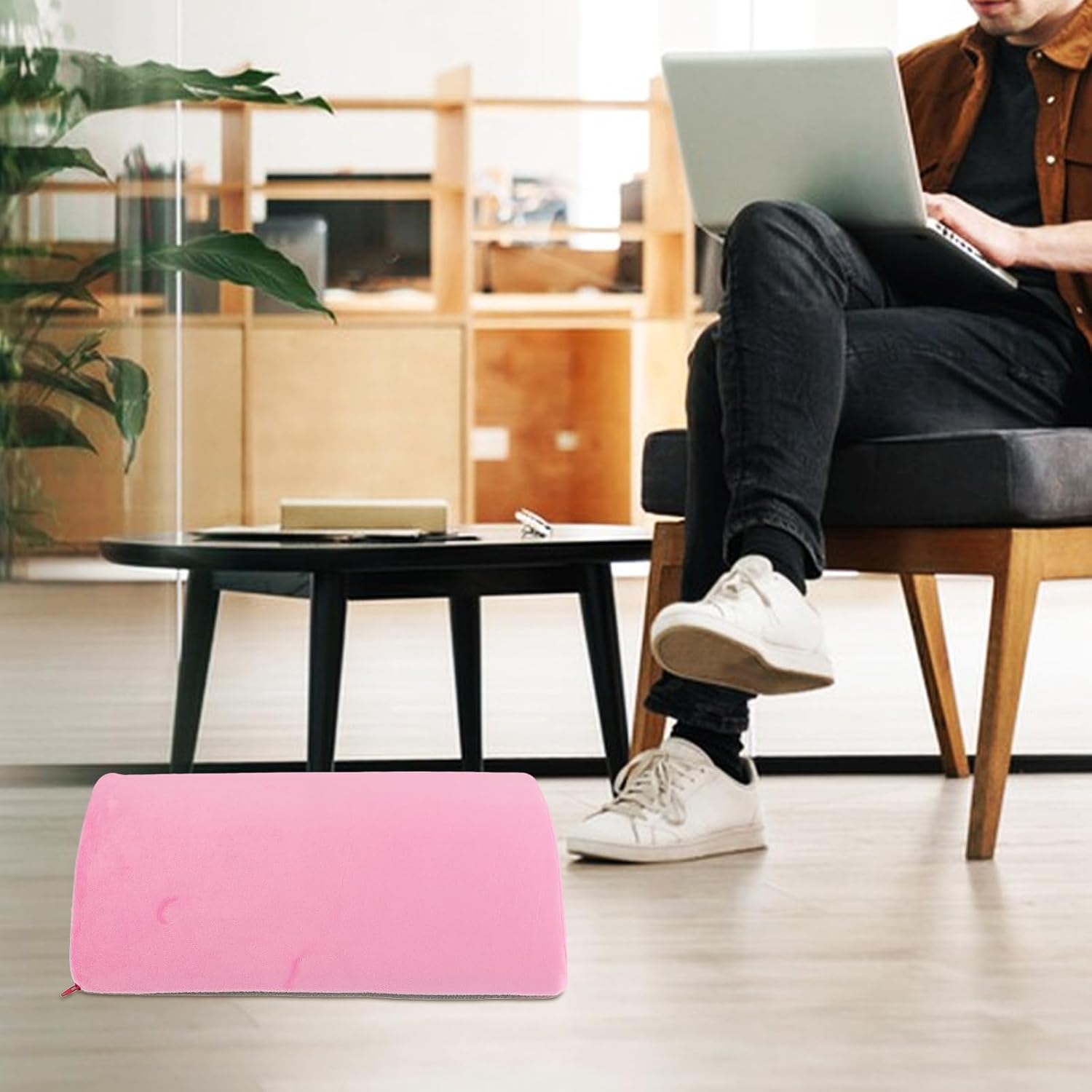 Didiseaon Memory Foam Footrest Cushion with Handle, Tear-Drop Shape, Removable Washable Cover, Non-Slip Office Desk Foot Pillow for Under Desk Foot Support, Home and Office Use, Pink