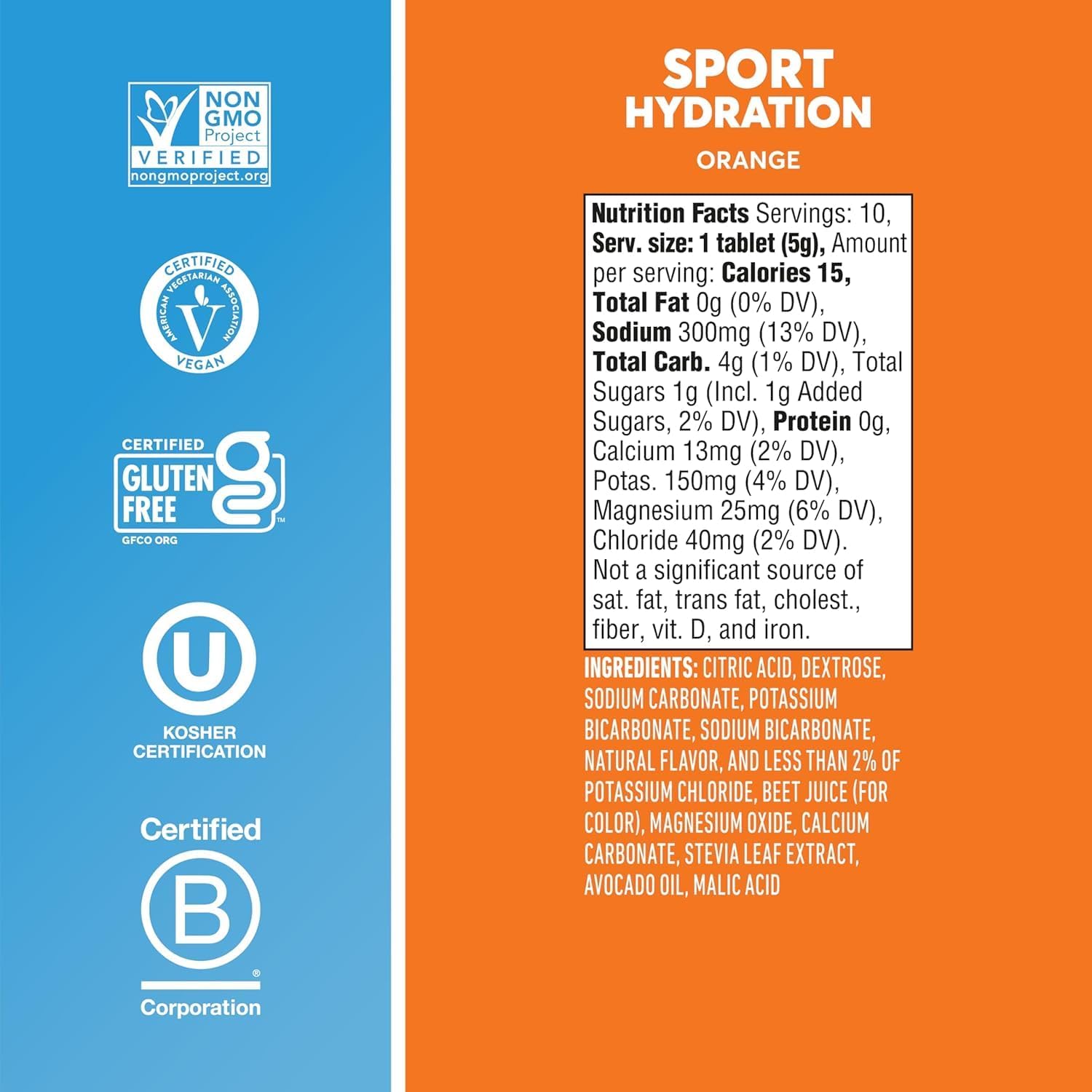 Nuun Sport Electrolyte Tablets with Magnesium, Calcium, Potassium, Chloride & Sodium, Gluten Free & Vegan, Orange, 4 Pack (40 Servings Total)