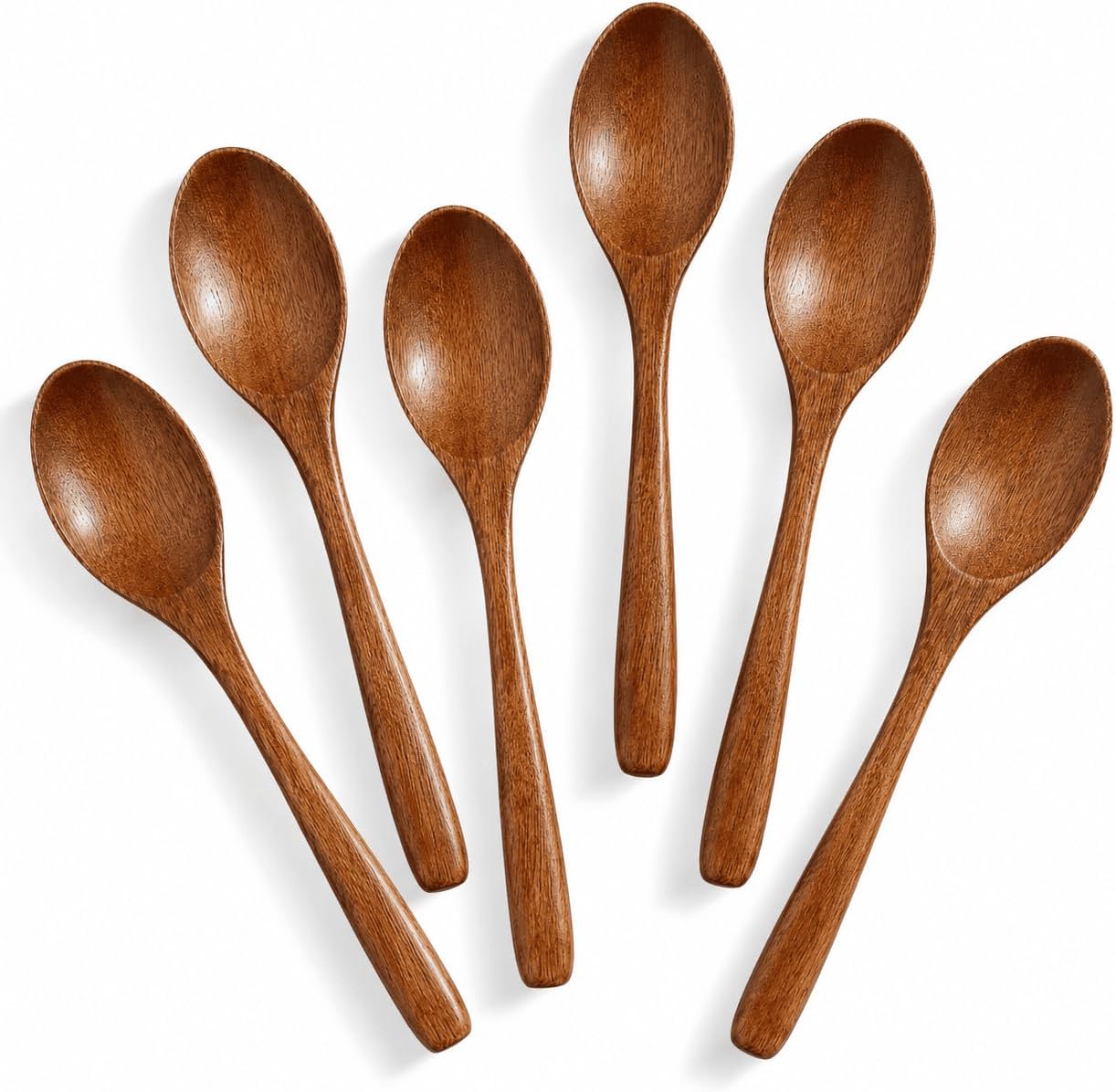 Small Wooden Spoons for Eating, 6-Piece Set, 7.3 Inch Serving Spoons