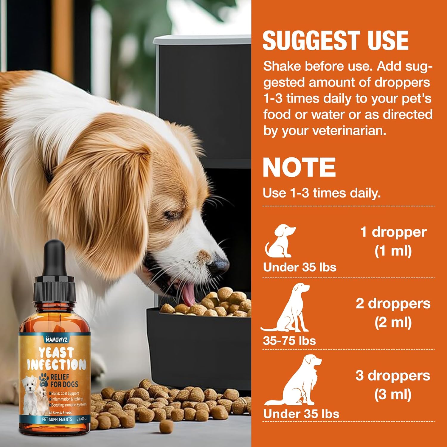 Yeast Infection Treatment for Dogs - Herbal Medicine Supplement Drops, Natural Anti Yeast Supplement, Itchy Ears, Skin & Allergy Symptoms Relief, Reduces Inflammation & Relieves Irritation
