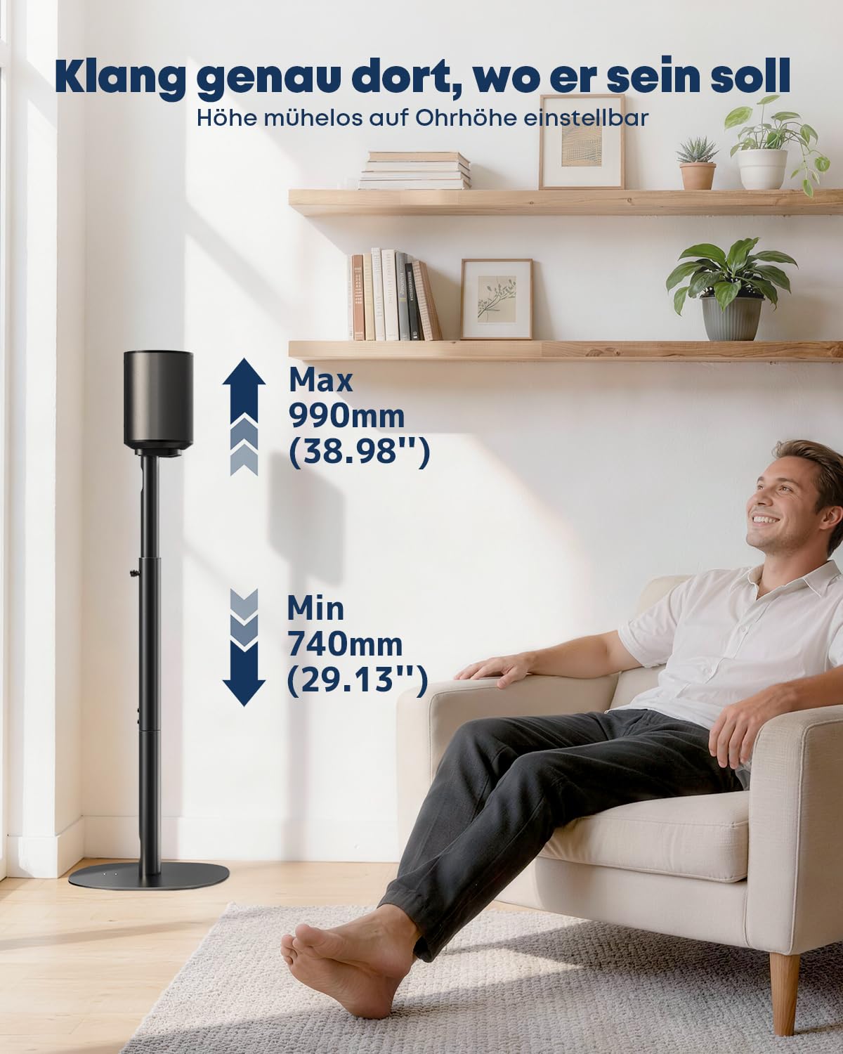 2er Set Lautsprecherständer kompatibel mit Sonos Era 100 SL, Era 100 & Era 300, höhenverstellbar 74–99 cm, stabile Metall Boxenständer mit Kabelmanagement, für Wohnzimmer & Heimkino