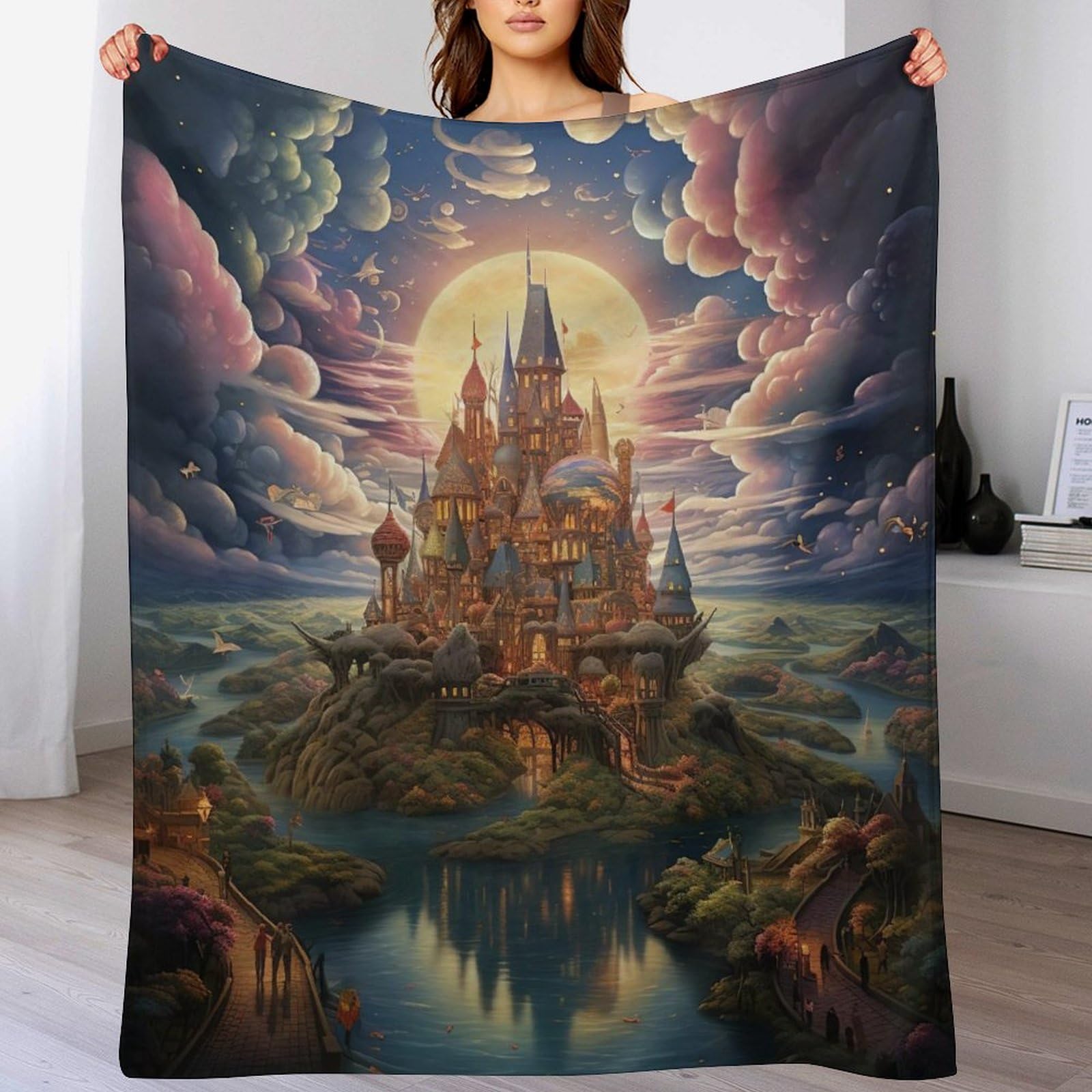 Couverture en flannel Château contre le froid sur le canapé ou le lit