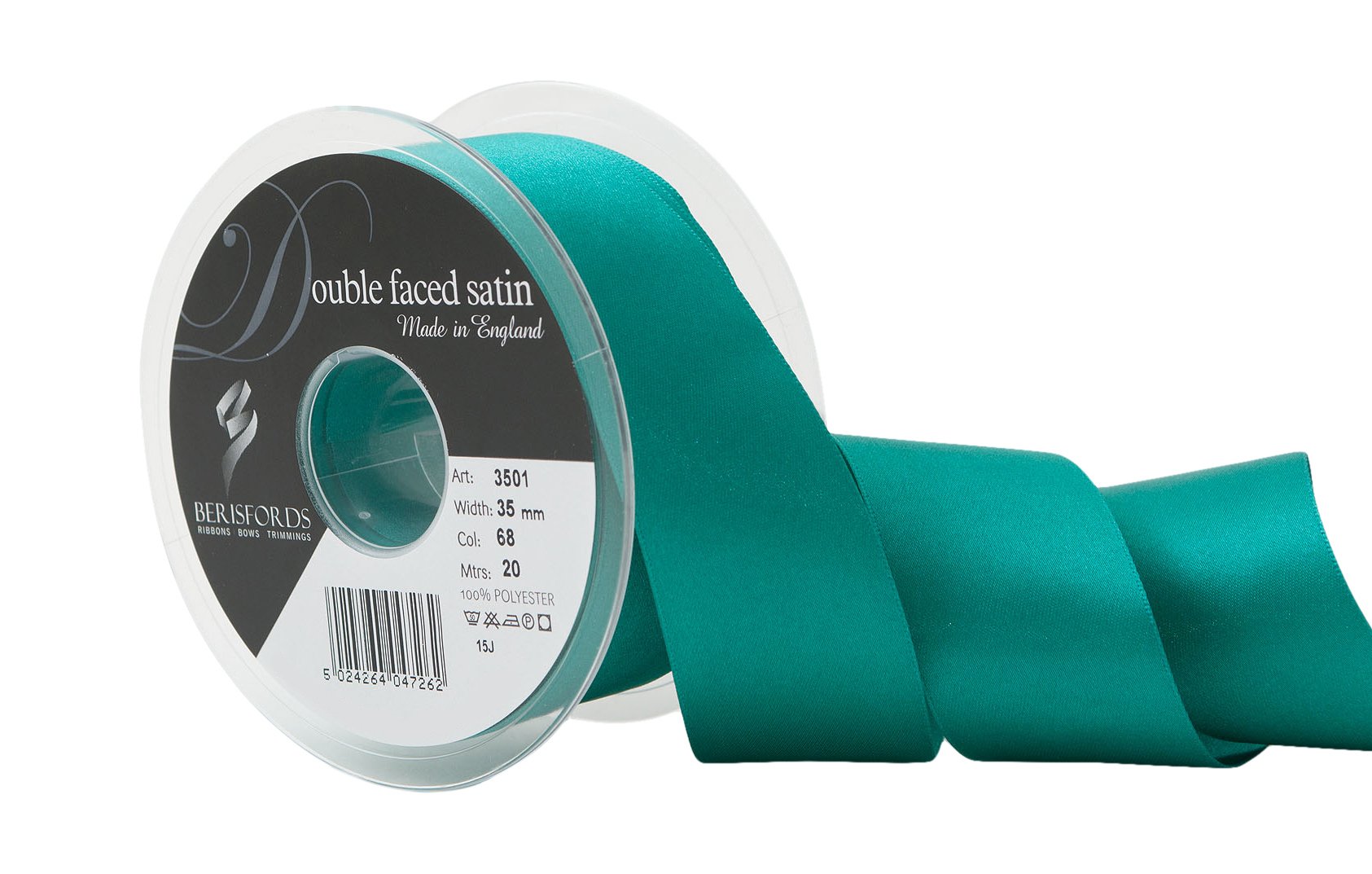Berisfords Double FACE Poly Satin Ribbon, Jade, 35 mm โ image 1