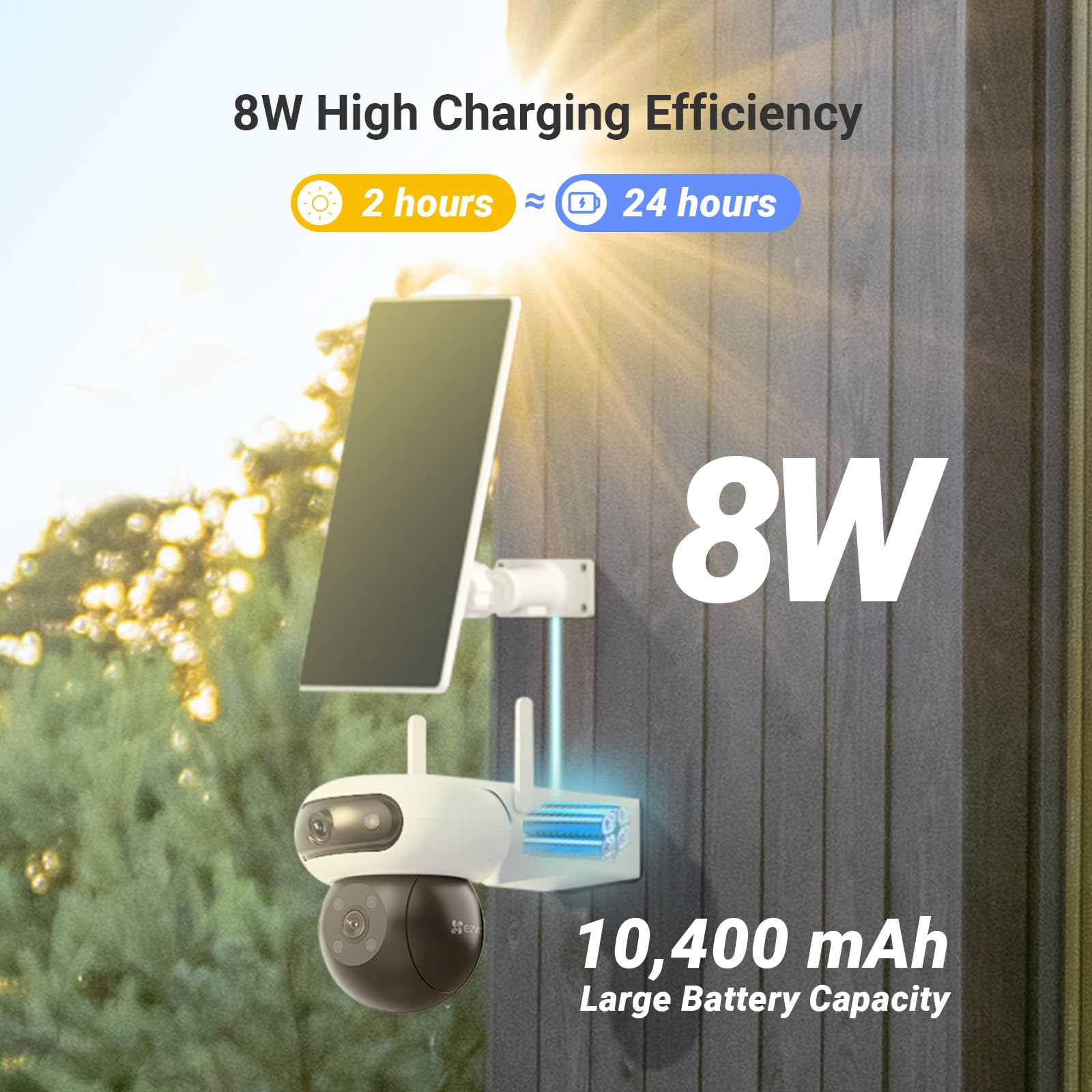 EZVIZ 4MP+4MP Kamera bezpieczeństwa z podwójnym obiektywem solarna na zewnątrz, bezprzewodowa z panelem słonecznym 8 W, bateria o pojemności 10400 mAh, technologia niskiego poboru mocy AOV, noktowizja