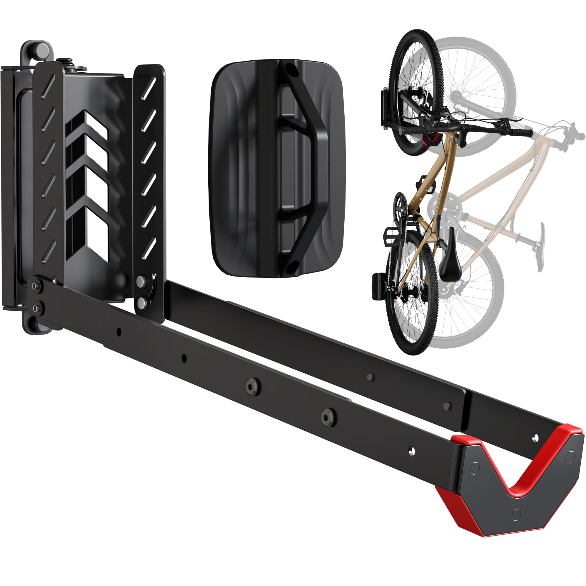 monTEK Fahrrad-Wandhalterung, schwenkbarer Fahrrad-Wandständer, kein schweres Heben, verstellbarer vertikaler Fahrradaufbewahrungsständer, hält bis zu 35 kg, Fahrradaufhänger für Garage, faltbare