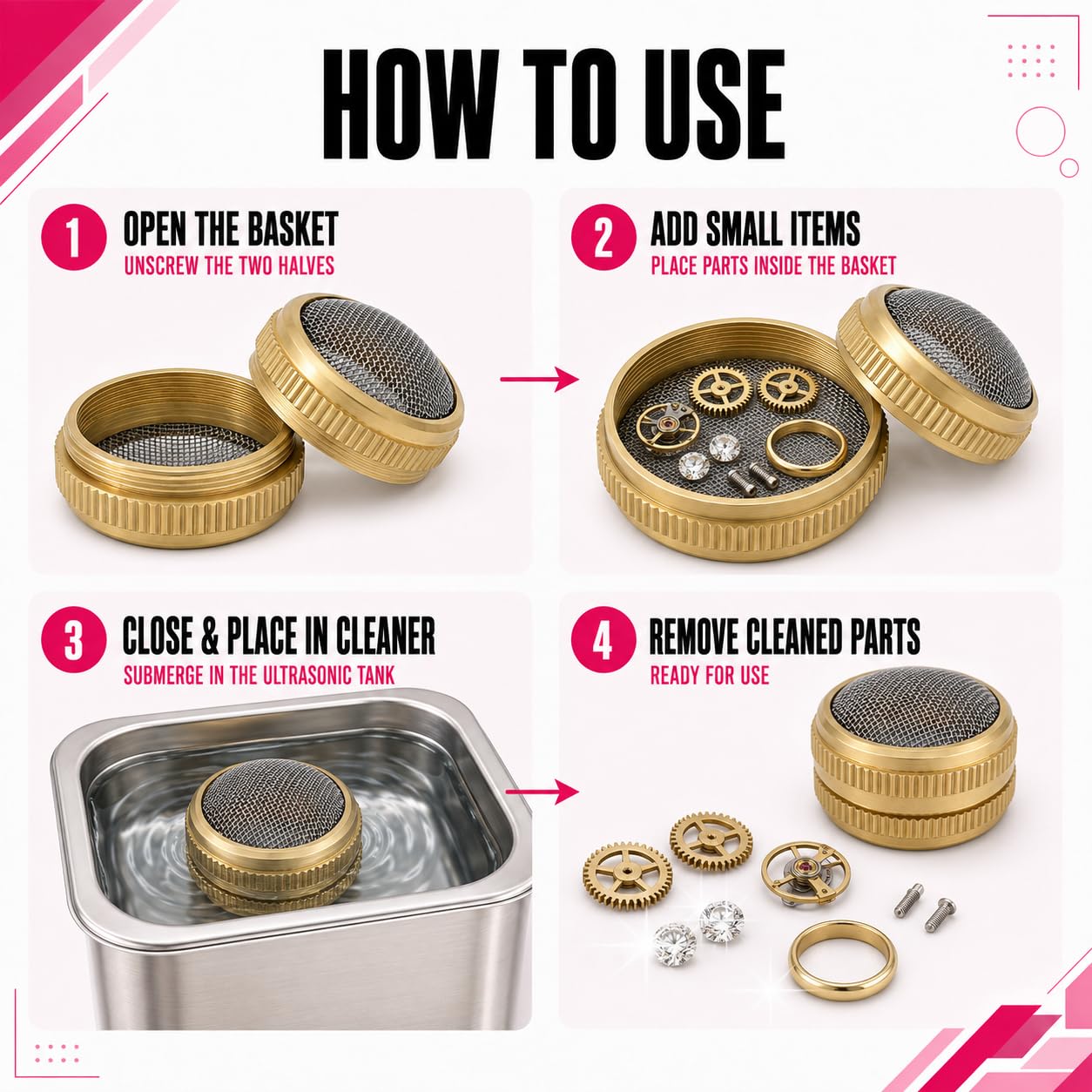 Ultrasonic Cleaner Basket Set, Brass with Stainless Steel Mesh Pack of 2 image 5