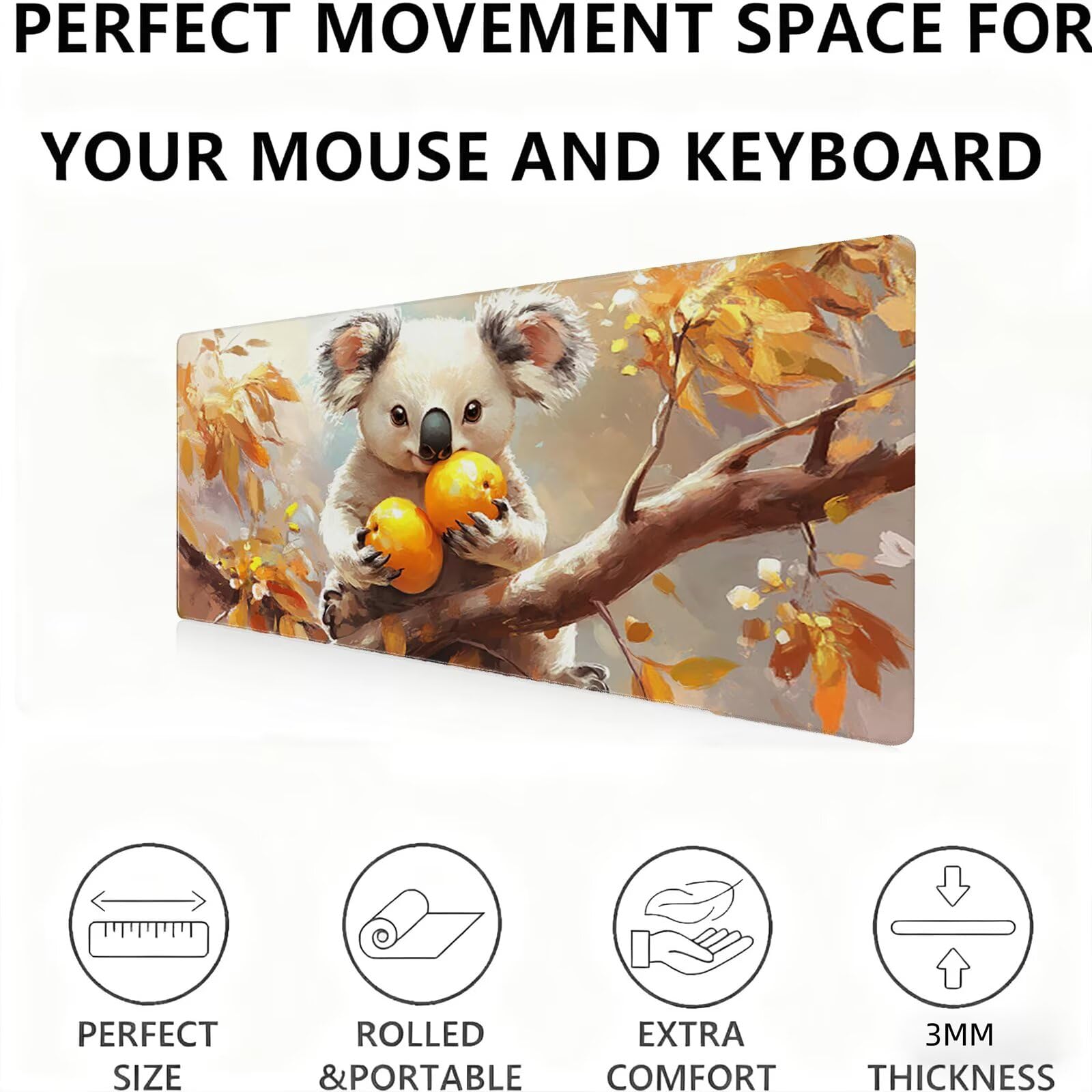 Podkładka pod mysz Koala/Animal XXL 1200 x 600 mm duża podkładka pod mysz szyte krawędzie wodoodporna antypoślizgowa duże rozszerzone akcesoria biurowe do PC, przenośna poprawia dokładność i szybkość