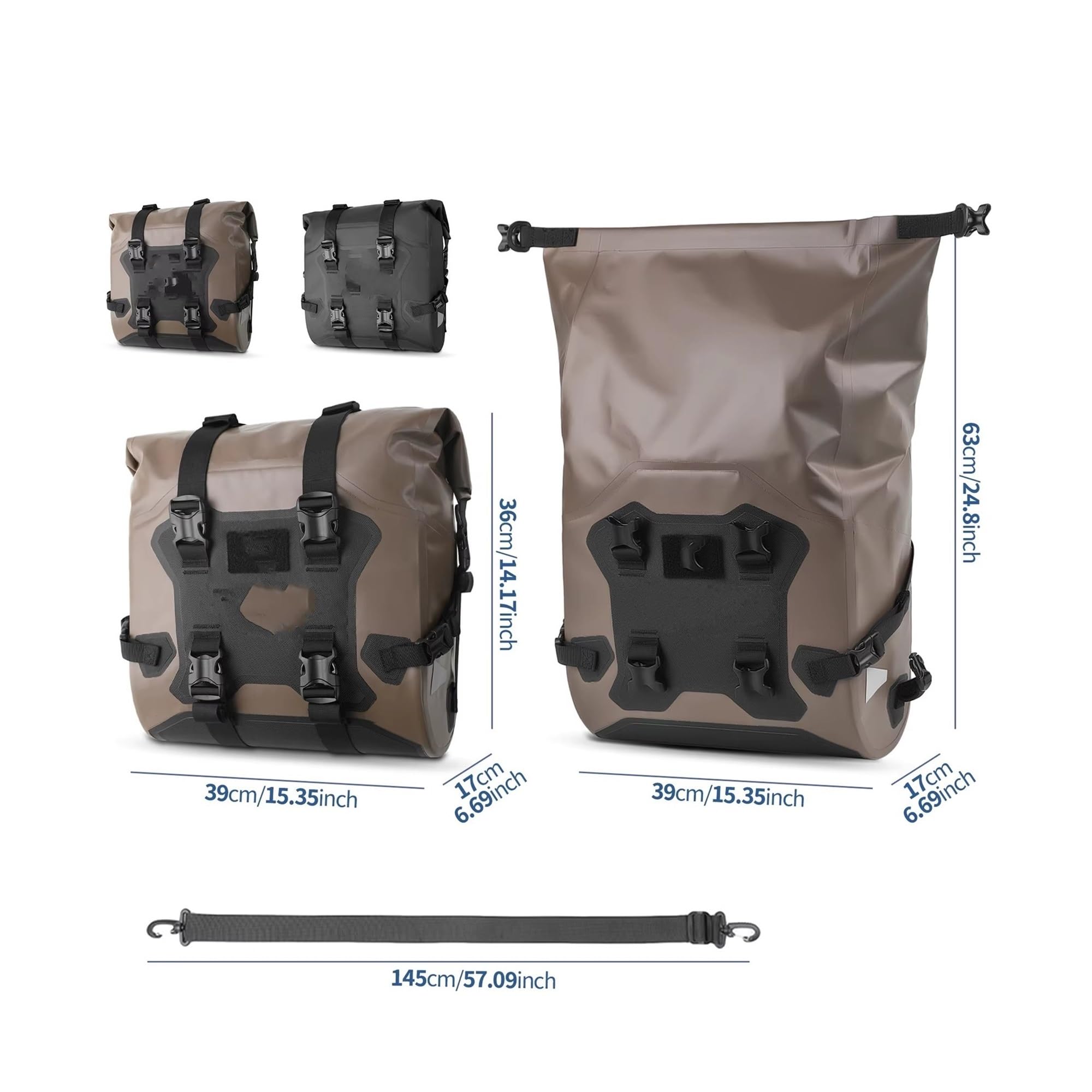 Borsa Posteriore Moto Borsa Laterale Per Moto 24L/48L Impermeabile A Sgancio Rapido Universale Chiusura Arrotolabile(Brown-1 piece)