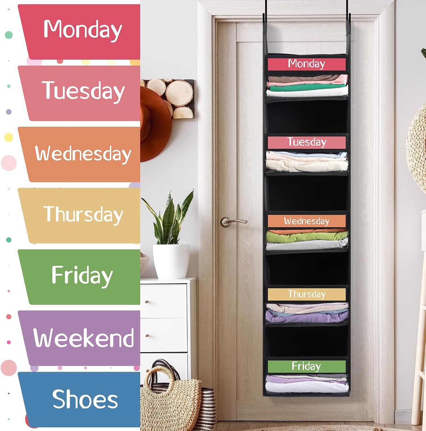 Black White 2 Pack 5 Shelf Weekly Kids over the Door Organizer