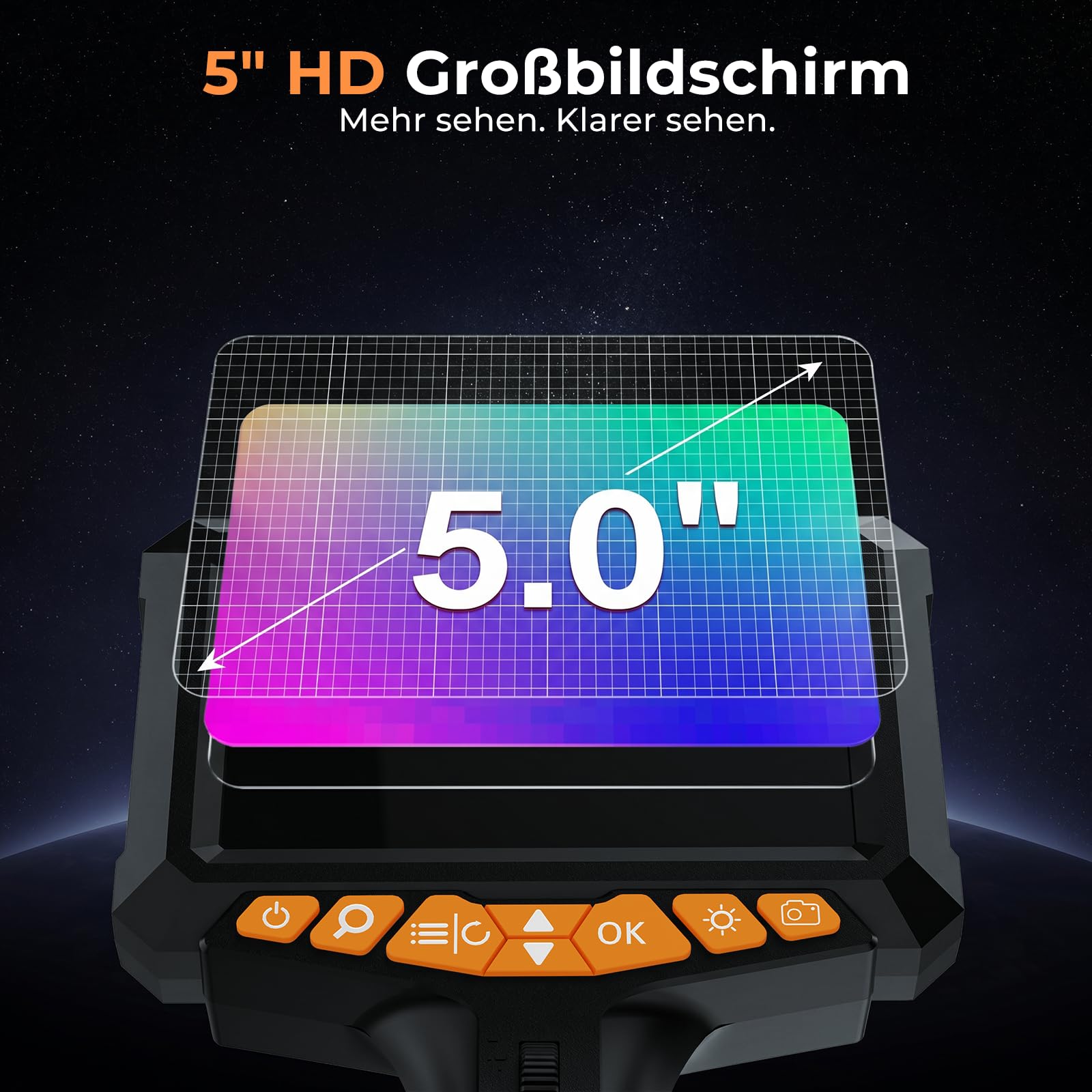 Kentfaith Endoskopkamera mit Licht 5'' Bildschirm 6,2mm IP67 für Auto Motor