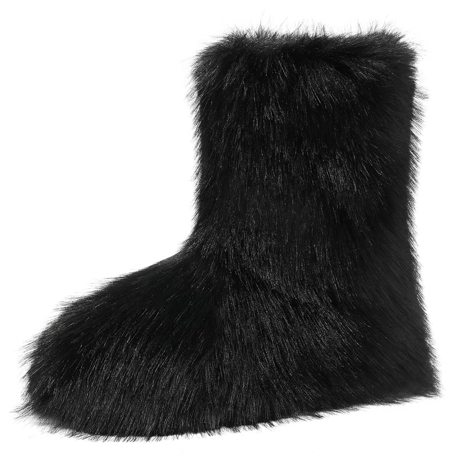 Scecocrs Fluffy Furry Mid-Calf Boot for Women Fashion Fuzzy Warm Snow Booties Fur Winter Boots for Outdoor