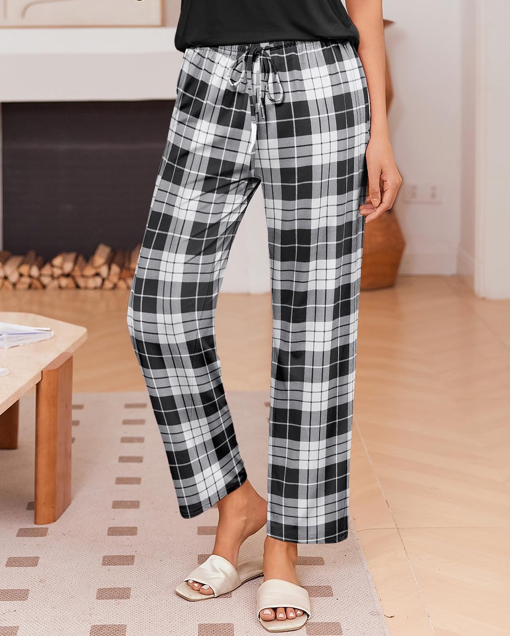 Ekouaer Pajama Sets for Women Round Neck Pjs Short Sleeve Sleepwear with Long Pants Loose Lounge Sets - Image 5