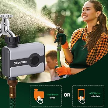 WiFi Water Timer for Garden One Outlet Sprinkler Timer Bluetooth/Wi-Fi Remote Control Irrigation System Hose Faucet Timer with App Control