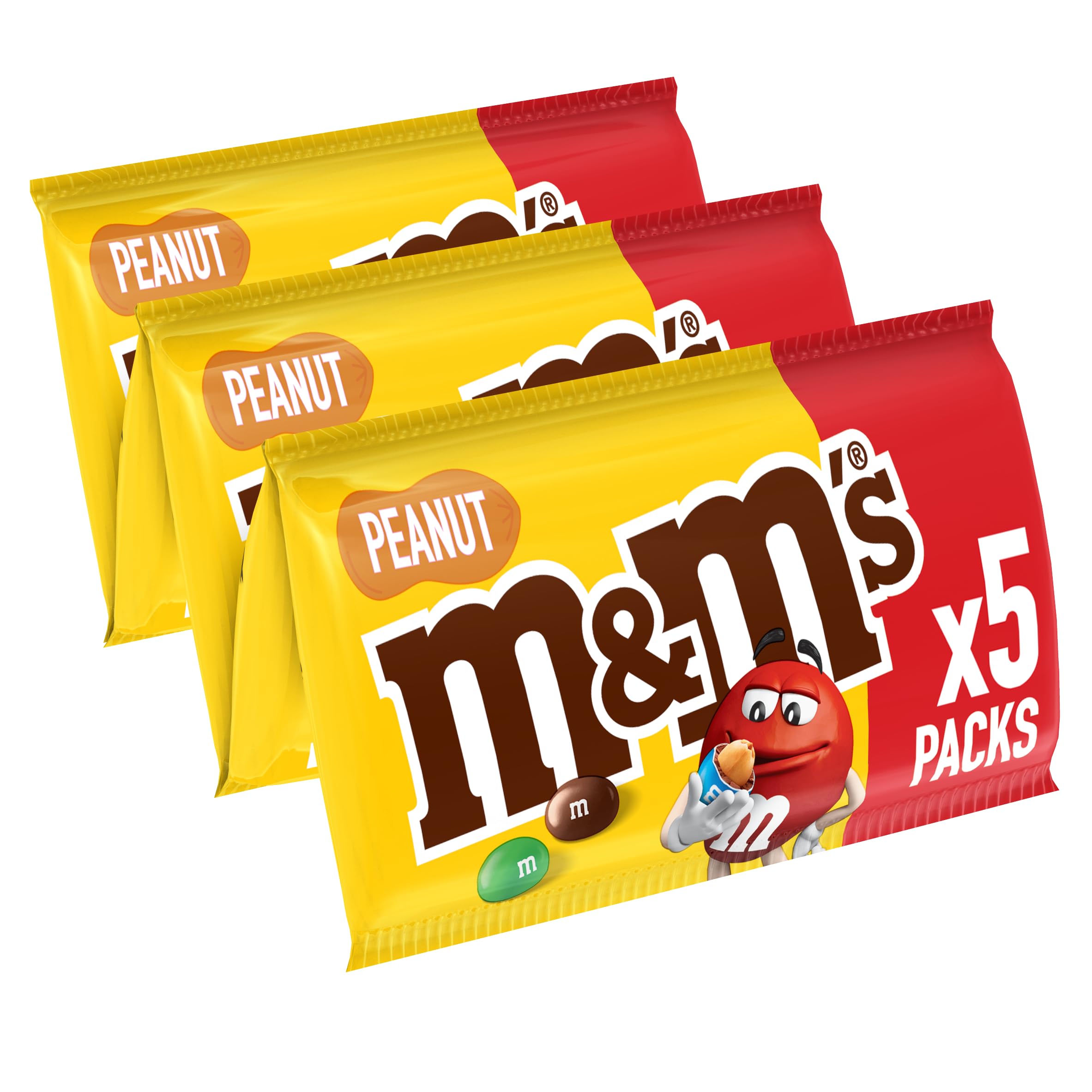M&M'S PEANUT Bonbons chocolat au lait et cacahuètes 5 sachets de 36g