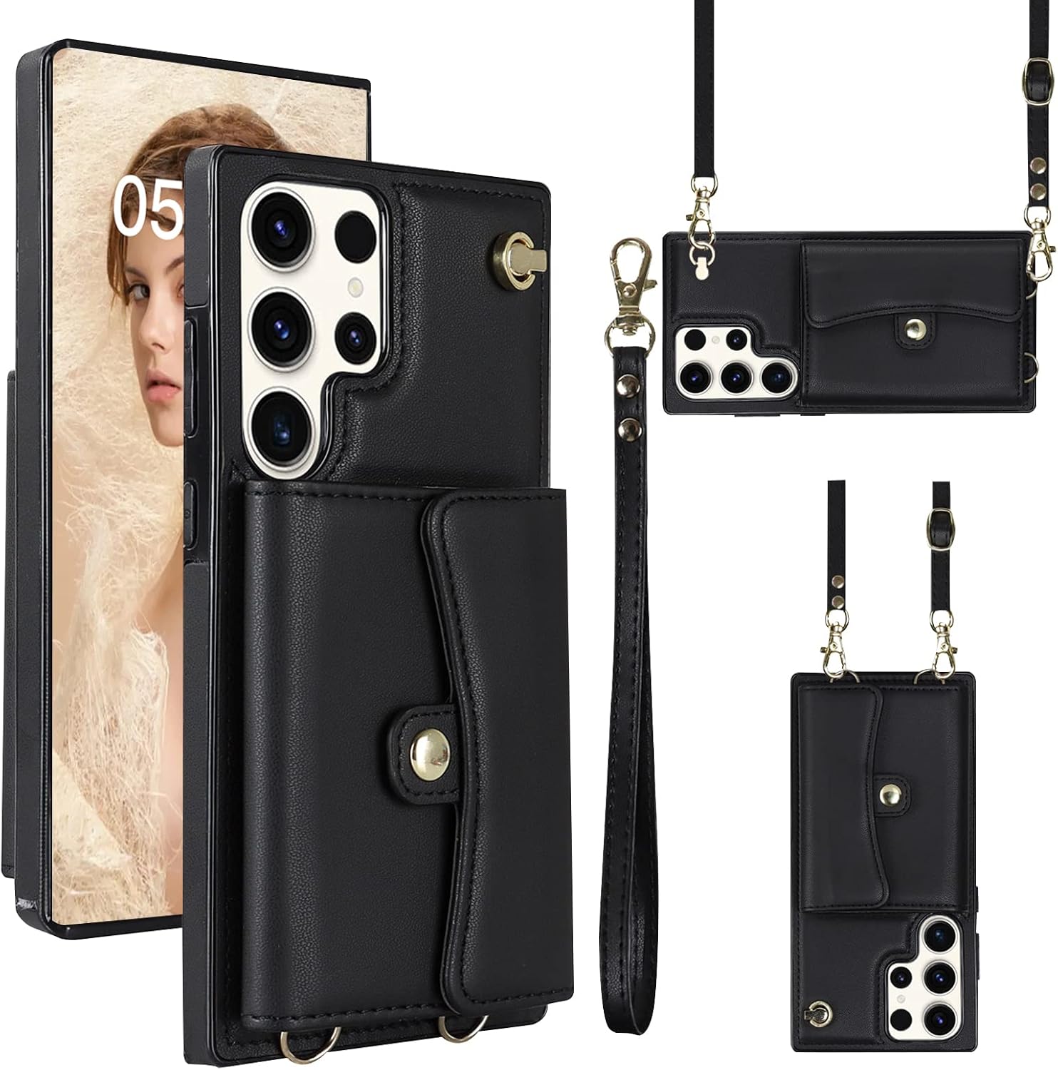 Crossbody Wallet Case Compatible with Samsung Galaxy A51 4G Leather Purse Phone Case with Card Holder & Strap Magnetic Flip PU Kickstand Cover for Women Men(Black)