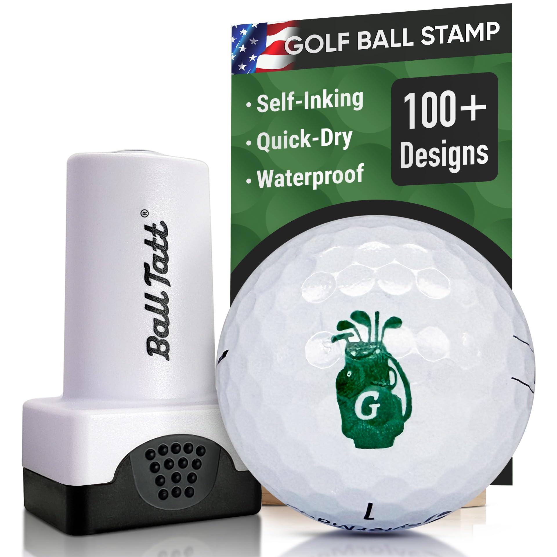 Ball Tatt – Personalized Golf Ball Stamp - Self-Inking Quick-Dry Letter Monogram Stamper, Permanent Waterproof Ball Marking Tool, Reusable No Refills - Ideal Gift for Golfers, Dads - (G Golf Bag) — image 1