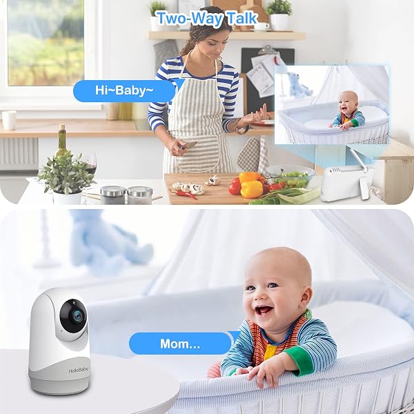 HelloBaby Monitor con fotocamera e audio, ampio schermo da 5'' con batteria da 3500 mAh, telecamera Pan-Tilt-Zoom remota, conversazione bidirezionale, modalità ECO, visione notturna automatica - 3