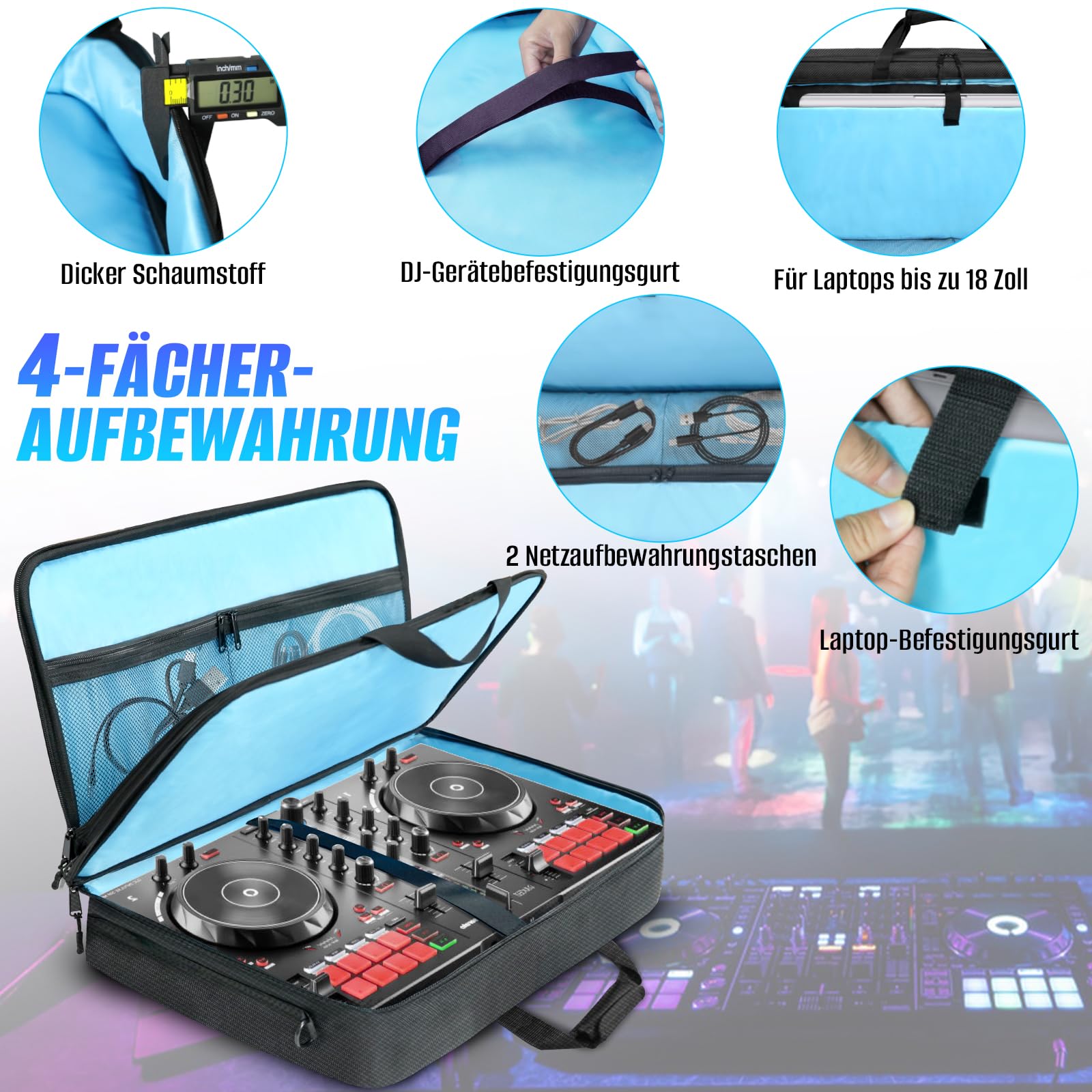 SUNDOY Bolsa de Transporte para DJ Compatible con Pioneer Controller – Maletín de Transporte a Prueba de Golpes con Correa para el Hombro y Compartimentos para Accesorios, Negro, 55x32x12-CM, Tejido