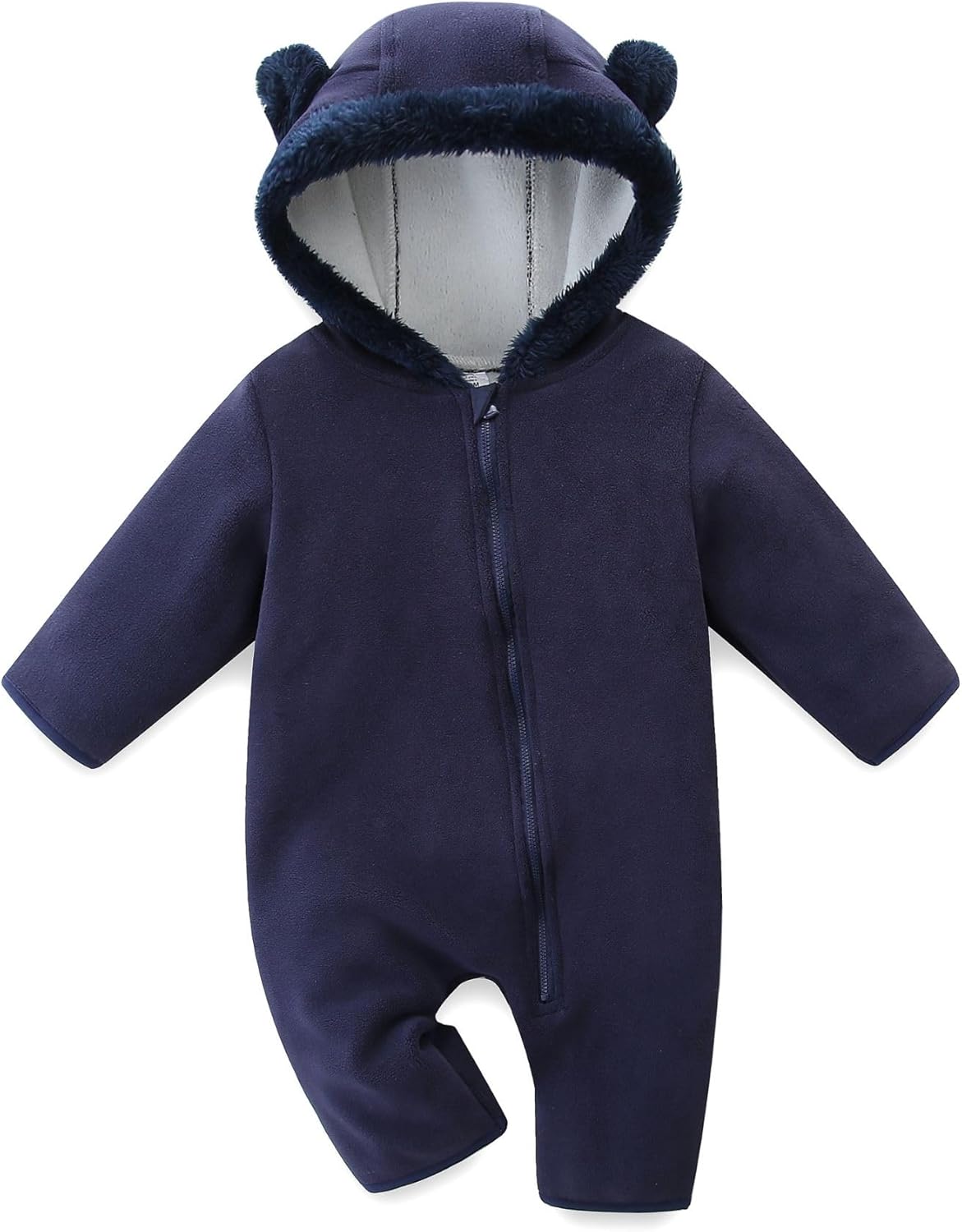 Baby Jumpsuit with Cute Bear Hoodie Warm Fleece Lined Newborn Snowsuit Rompers for Fall Winter 0-18 Month