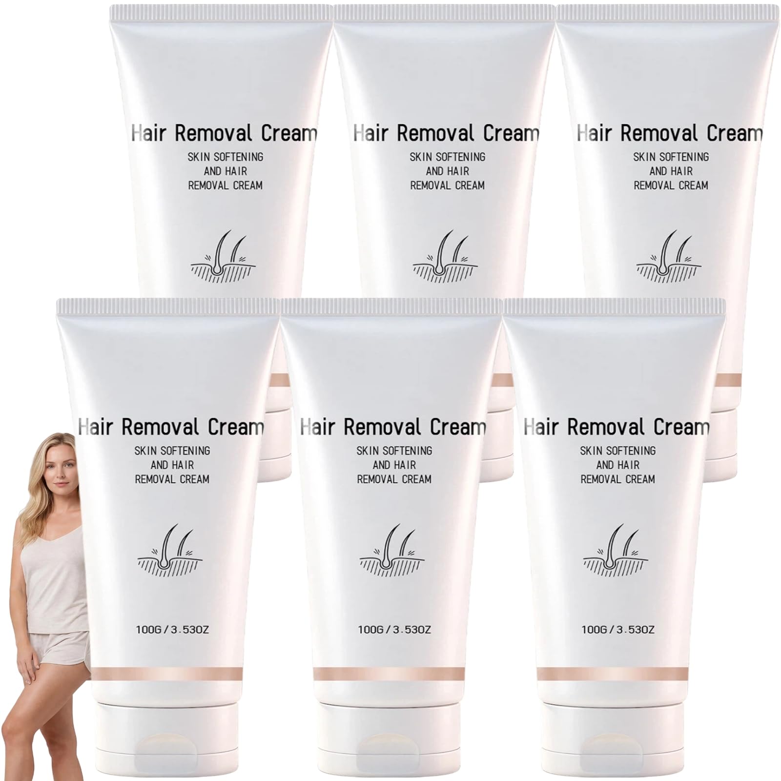 Beruhigende Enthaarungscreme für glatte Haut, Enthaarungscreme für die Bikinizone, sanfte, beruhigende Formel für alle Hauttypen, Oberlippe und Kinn, schmerzfrei und sanft (6pcs)