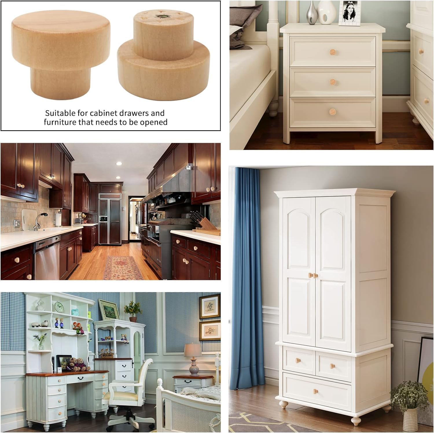 Generic (16 Packs) Wood Knobs - Cabinet Knobs 1.4"" Wooden Dresser Knobs Round Wooden Knobs for Cabinets and Drawers Wood Drawer Pulls Natural Wood Kitchen Cabinet Knobs Pulls Handles