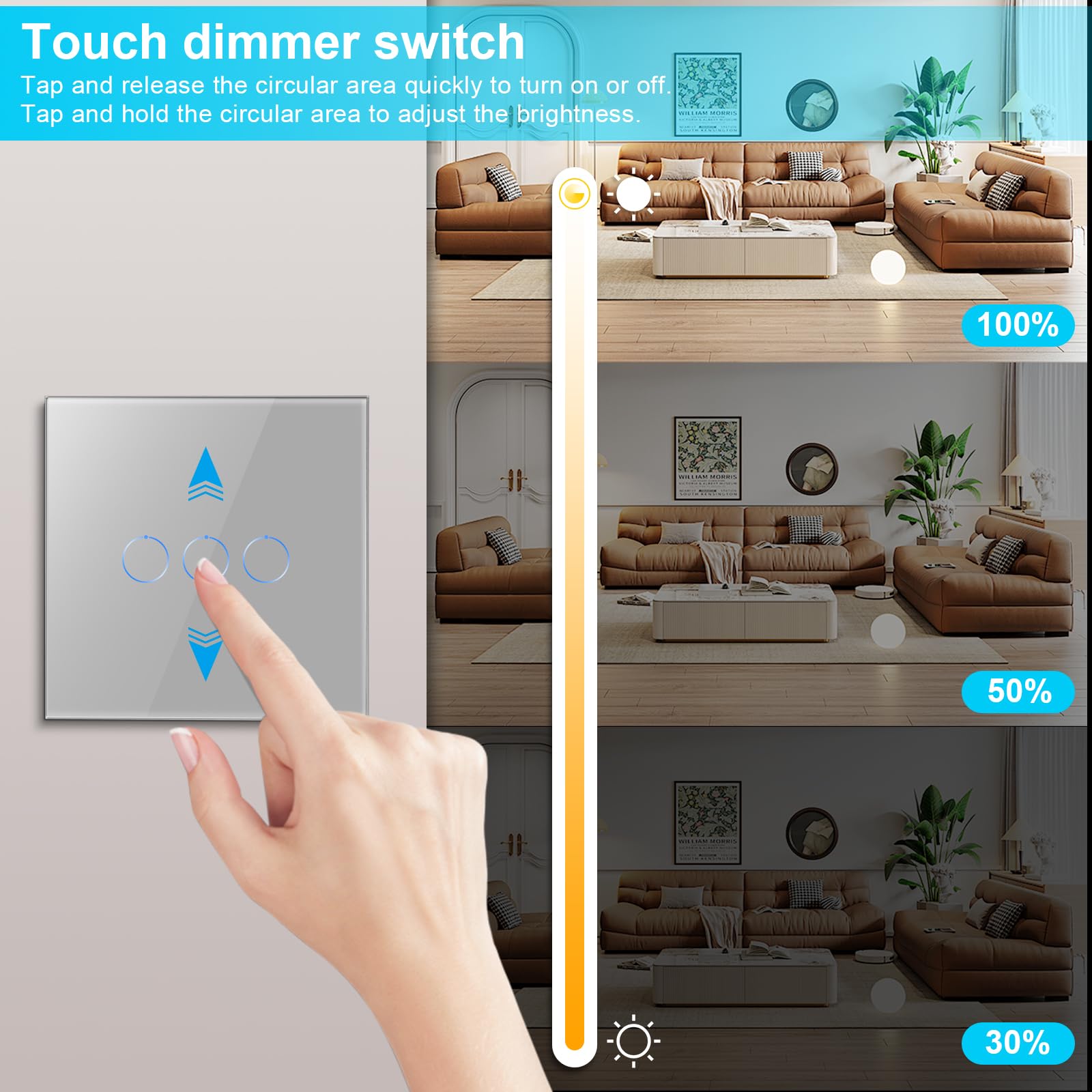 CNBINGO Smart Dimmer Switch for Dimmable LED Light, Voice Control by Alexa, Remote Control by Smart Life App, WiFi Touch Light Switch with Glass Wall Plate, Backlight, Neutral Wire Required - Image 4