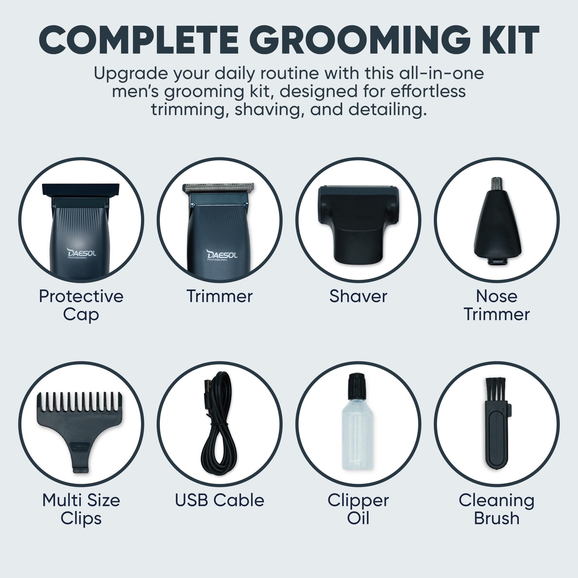 DAESOL Professional 3 in 1 Electric Trimmer, Cordless Rechargeable Hair Clippers with Combs - Image 2
