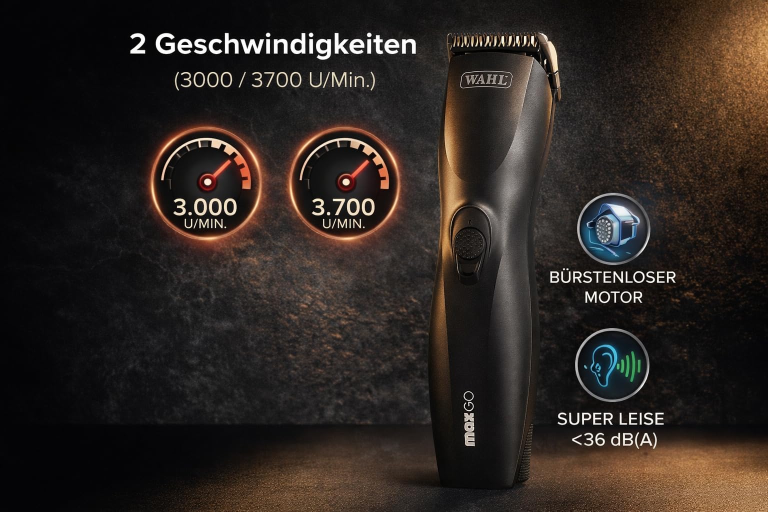 Rotschopf24 Edition: Profi Schermaschine Max Go + acht Metallaufsätze! Bis zu 3 Std. kabellos arbeiten. Sehr gute Qualität!! Für Wahl Hundeschermaschinen Liebhaber
