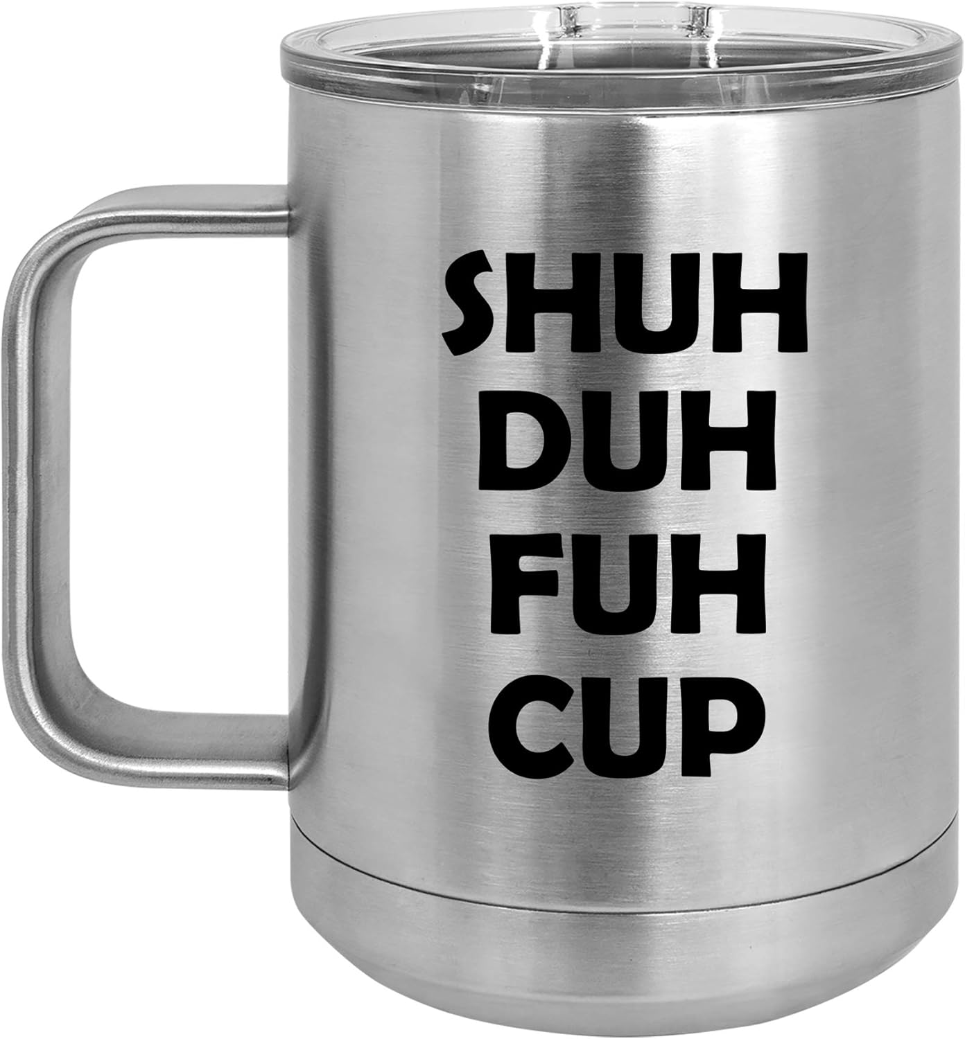 15 oz Tumbler Coffee Mug Travel Cup With Handle & Lid Vacuum Insulated Stainless Steel Shuh Duh Fuh Cup (Silver)