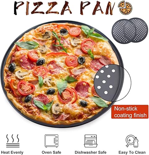 Miniatura 3 de 2 sartenes para pizza de 12.6 pulgadas con agujeros, bandeja perforada antiadherente para pizza compatible con Smart Oven, sartén con revestimiento