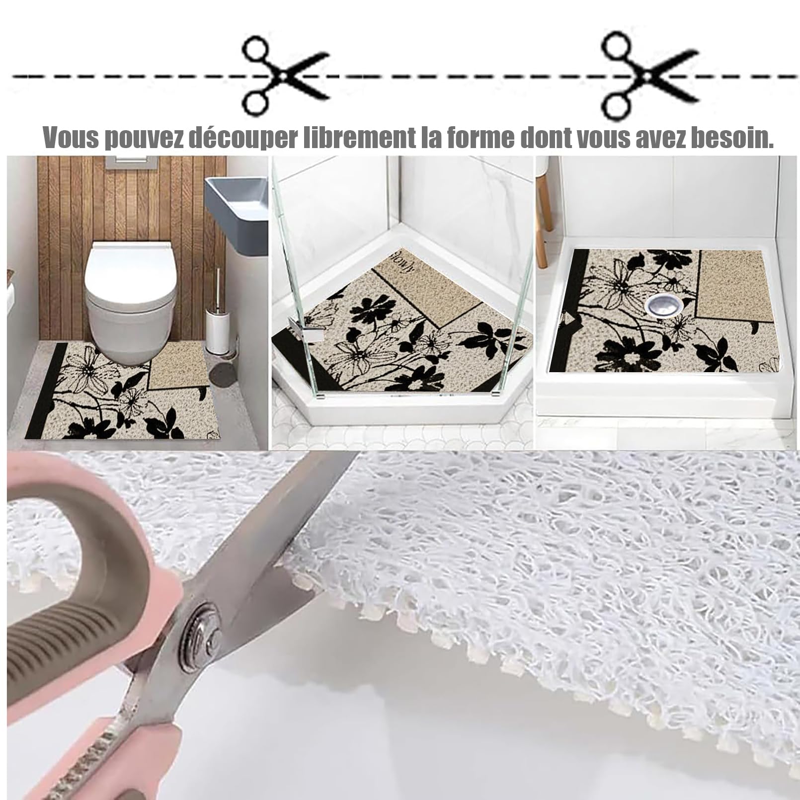 Alfombrilla de ducha antideslizante, estilo moderno, antideslizante, suave, cómoda, de PVC, con agujeros de drenaje, alta permeabilidad al agua, apta para zonas húmedas, E, 60 x 100 cm