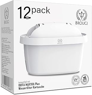 12 x BROUGI Kartuschen kompatibel mit AmazonBasics Brita Wasserfilter Britta Wasserfilterkartuschen Maxtra + Plus Filterka...