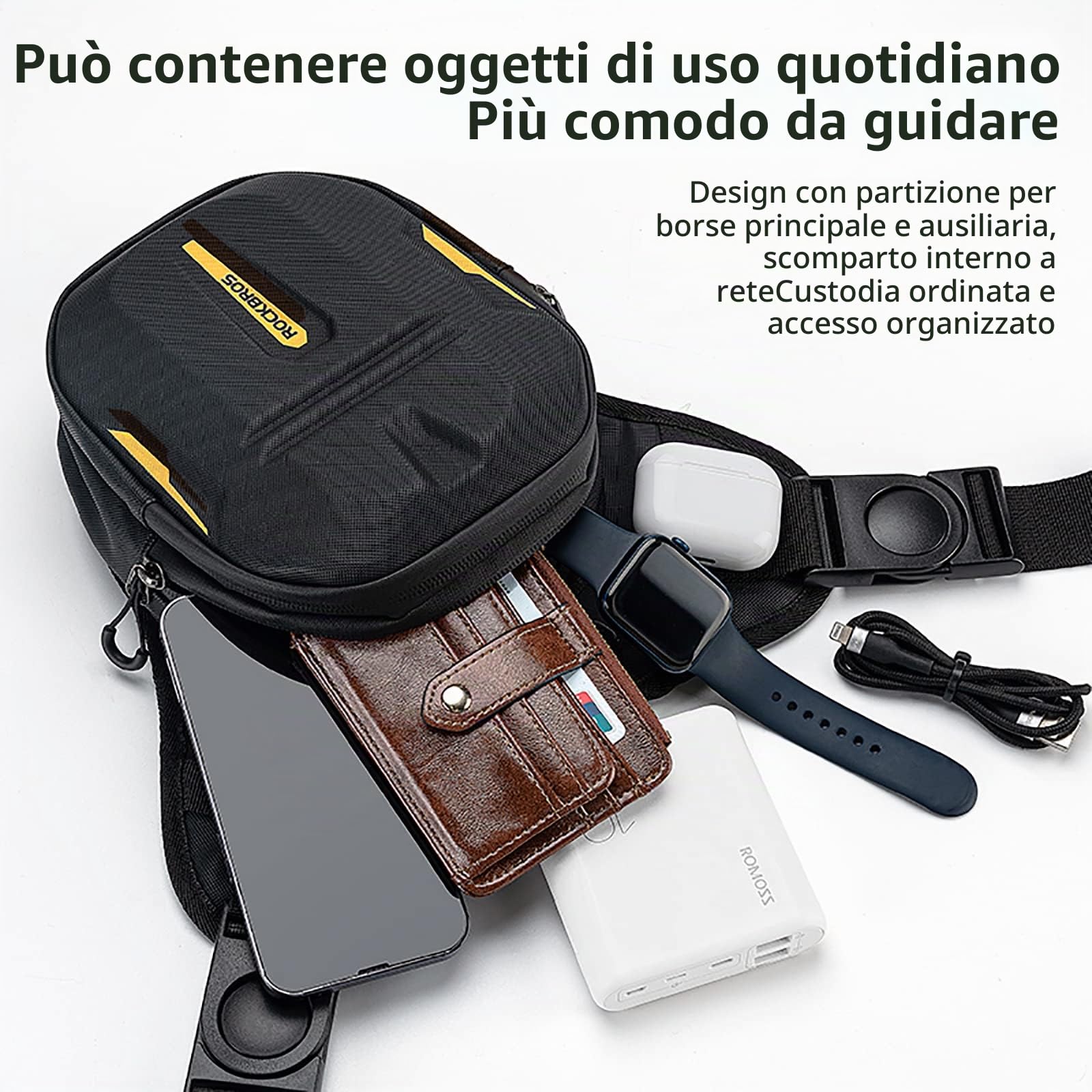 ROCKBROS Borsa da Serbatoio per Moto, Marsupio Cosciale a Tracolla Uomo Donna, Borsa da Gamba Motociclismo, Fissaggio Magnetico, Design Espandibile, Accessori Moto