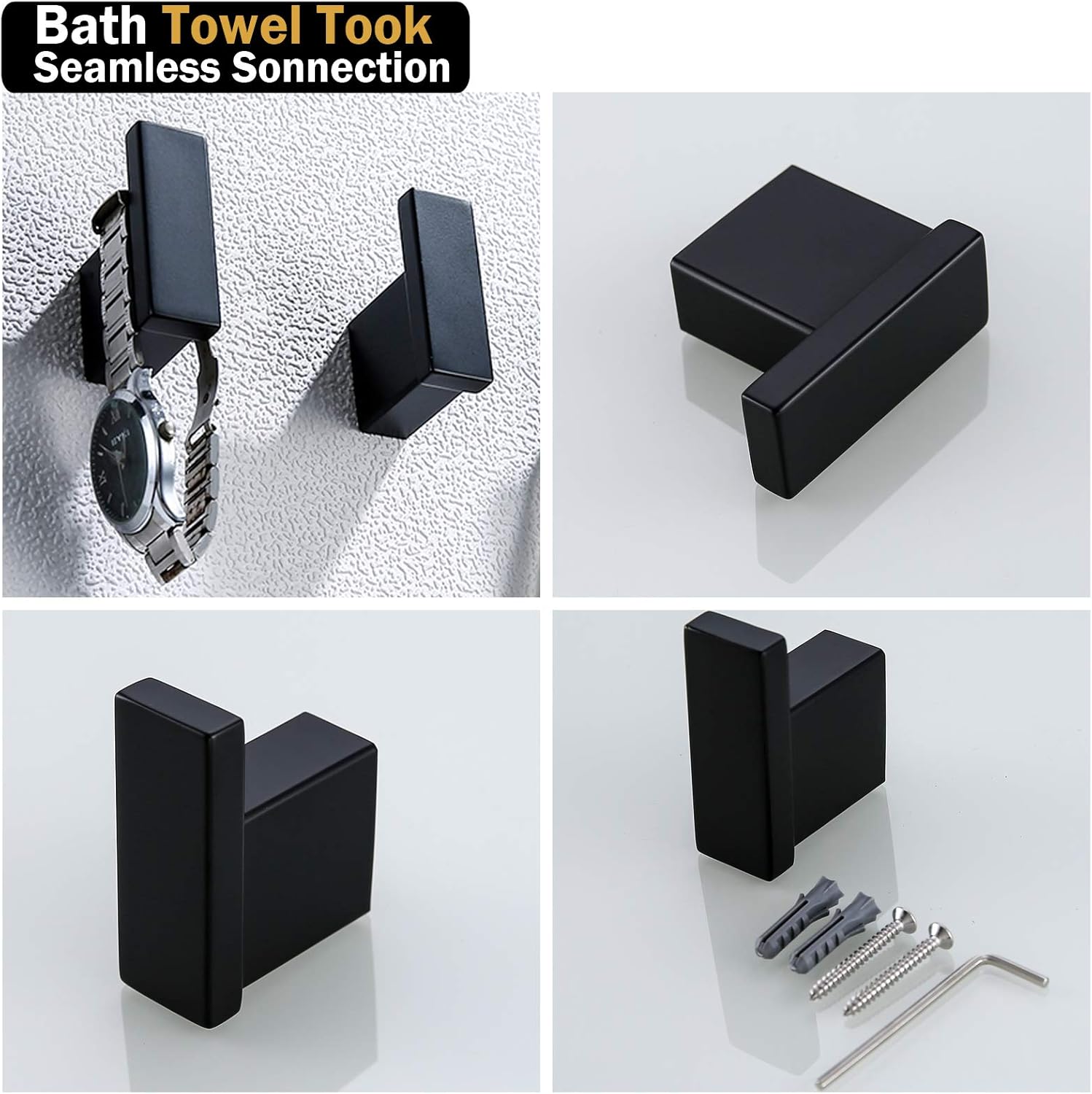 RANDOM 4 Piece Bathroom Hardware Set Matte Black Towel Bar Set Include 18 Inch Towel Bar Toilet Paper Holder and 2 Towel Hooks Stainless Steel Bathroom Decor Wall Mount Bathroom Accessories Kit.