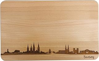 SNEG-DE Brotzeitbrett Bamberg Skyline | Fr&uuml;hst&uuml;cksbrettchen aus Buche | Holz Schneidbrett | Geschenk mit Gravur | Fr&uuml;hst&uuml;cksbrett | Bayern 22x14x1cm - ohne pers&ouml;nlicher Gravur