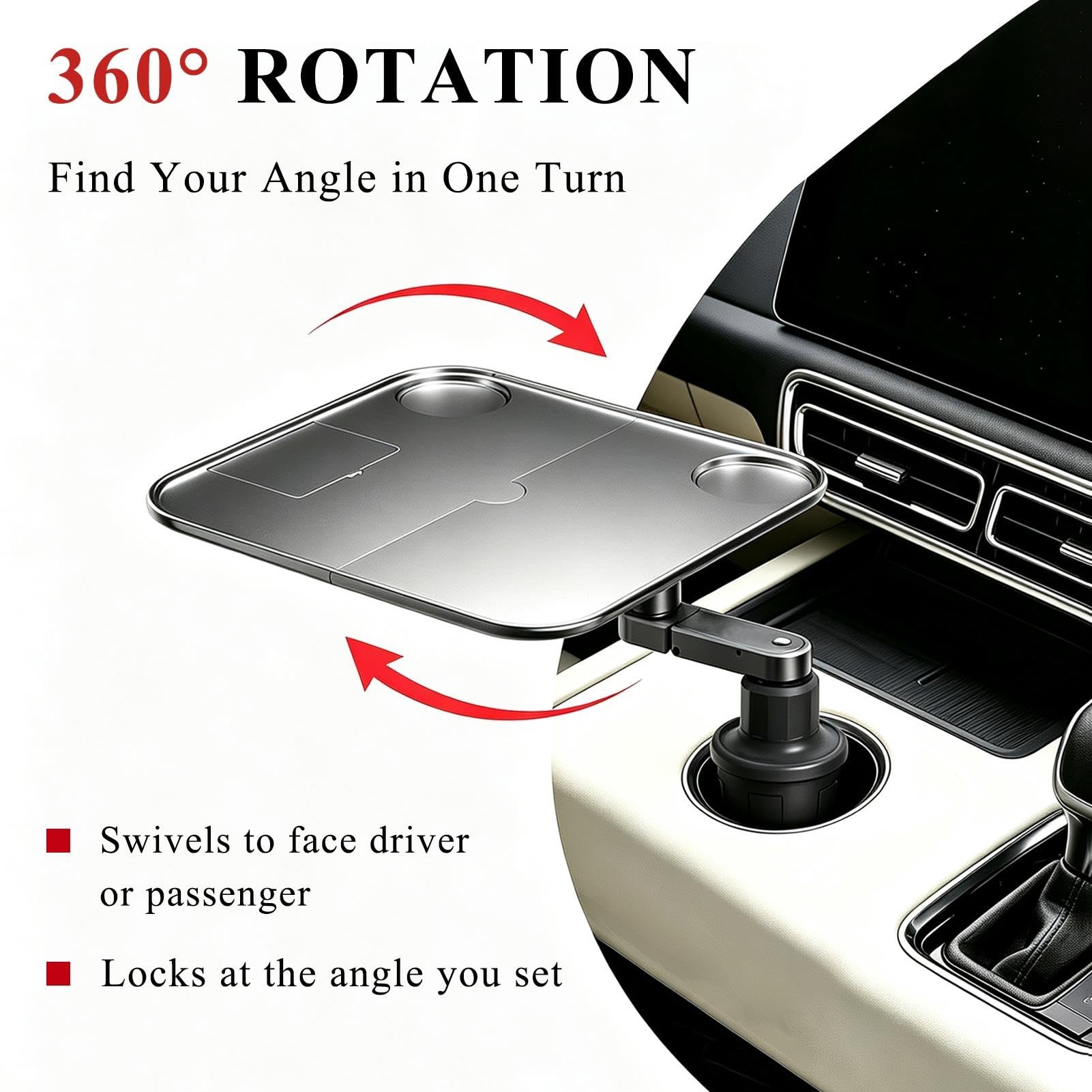 Mesa con Bandeja para Portavasos para Automóvil, Bandeja Alimentos 360​​​​°
