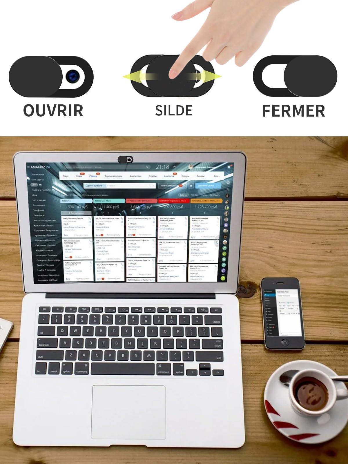 8 Pièces Couverture de Webcam Ultra Mince (0.027 mm) pour Ordinateur Portable, PC, iPhone, iPad - Protection de Caméra - Noir
