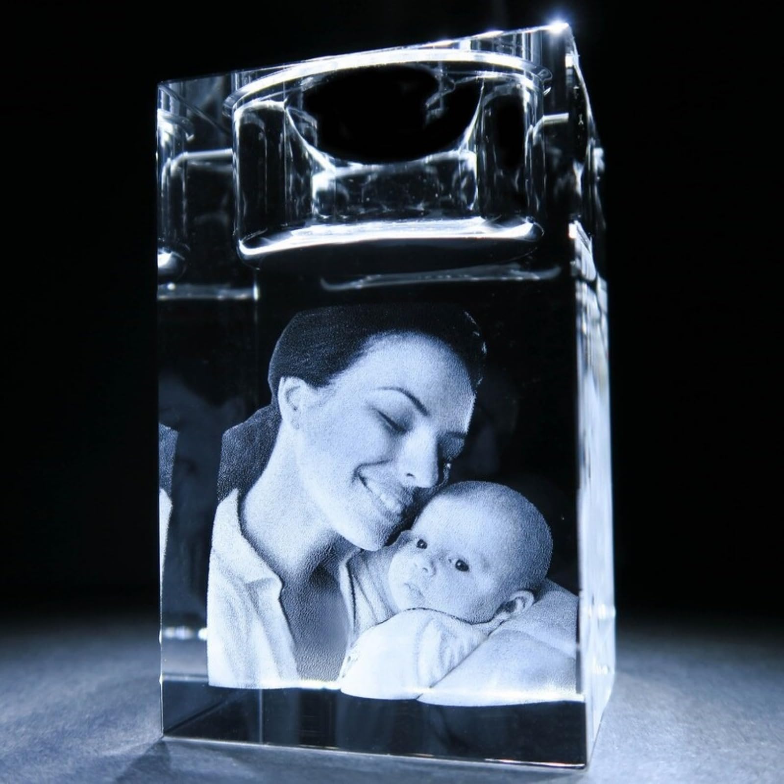 MXN Personalisierter 3D-Foto-Kristall-Kerzenhalter Mit Bild, Gravur - Geschenk für Geburtstag, Weihnachten, Muttertag (3D, 5 x 12 cm)