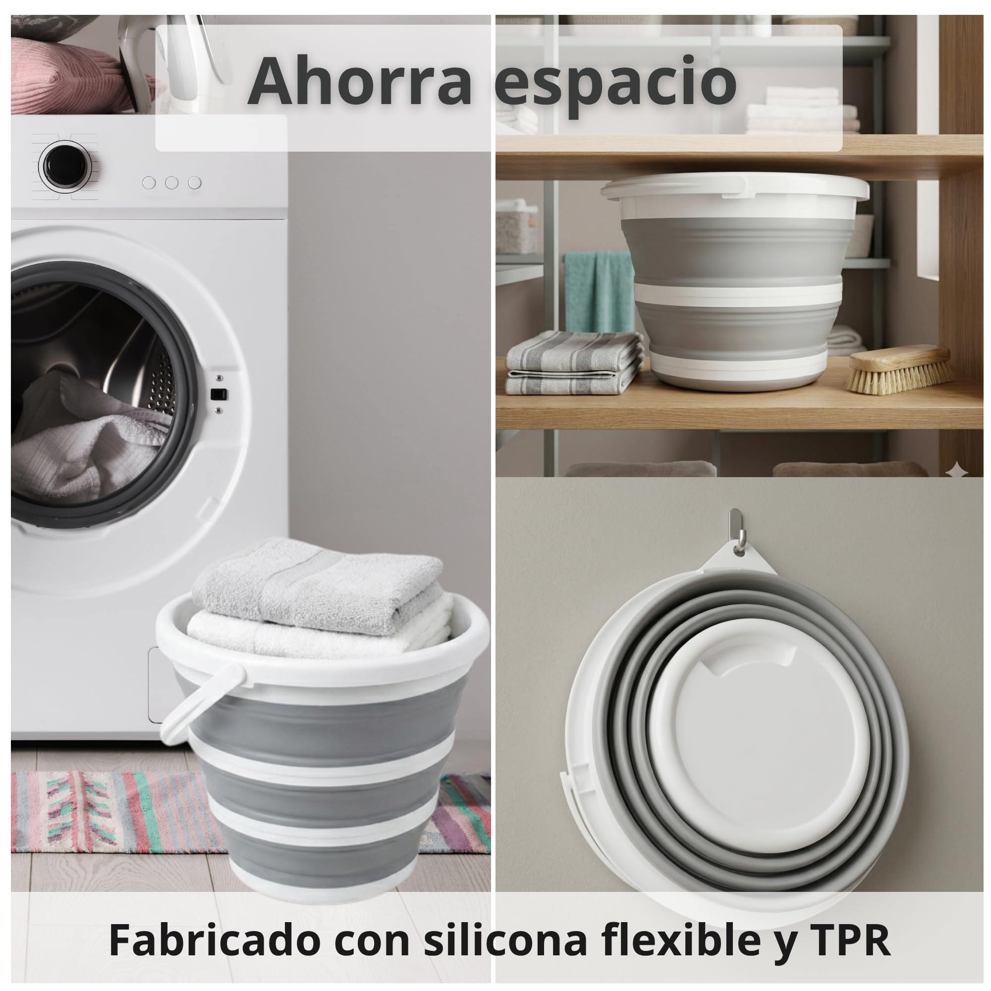 Cubo Plegable 10L Silicona Resistente con Asa, Cubeta Multiusos para Limpieza, Cocina, Camping