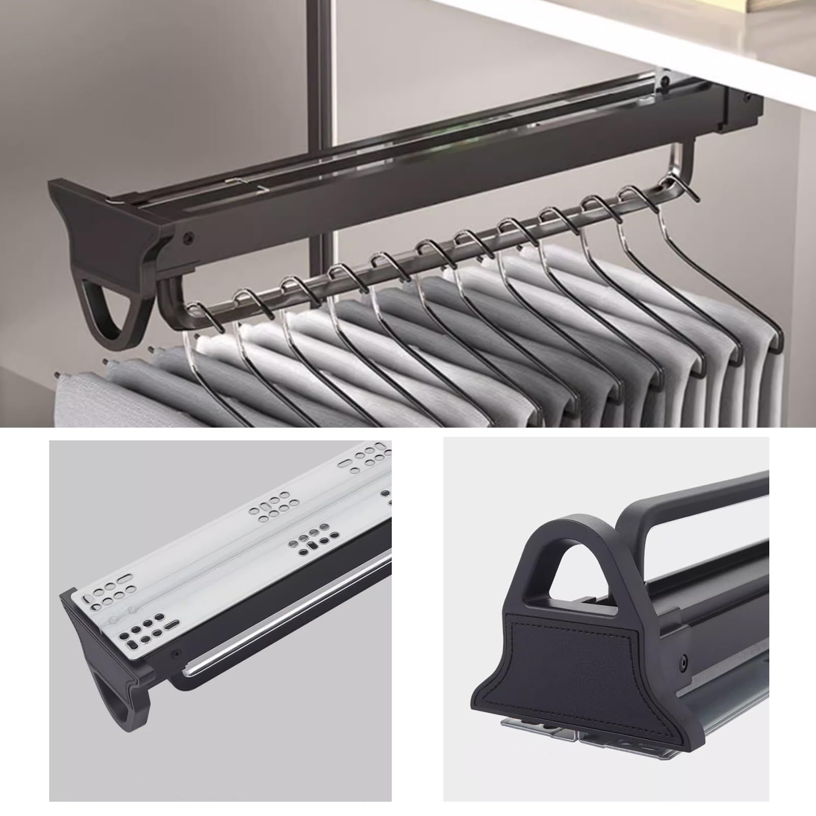 Varilla extraíble para armario, con soporte para ropa extensible de 45 kg, riel retráctil para ropa de aleación de aluminio, perchero extensible deslizante deslizante para amortiguación, barra extra