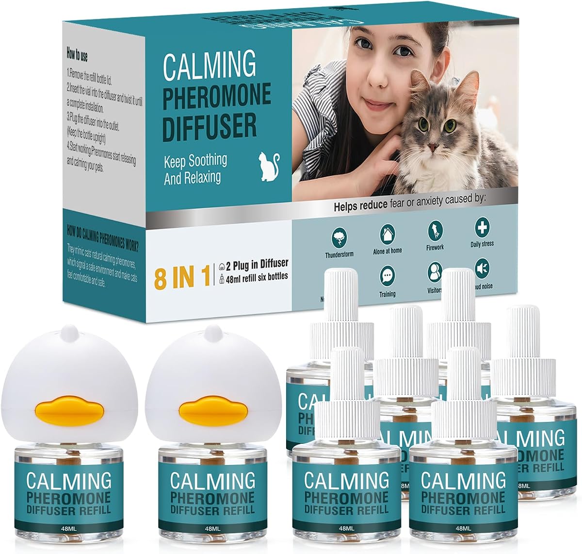 Cat Calming Diffuser 8 in 1 Multicat Pheromone Diffuser Pheromones to Calm Stress and Anxiety Relief Products Plug in Refill Anti Aggression for Cats Spraying No More Stop Cat from Urinating, Blue