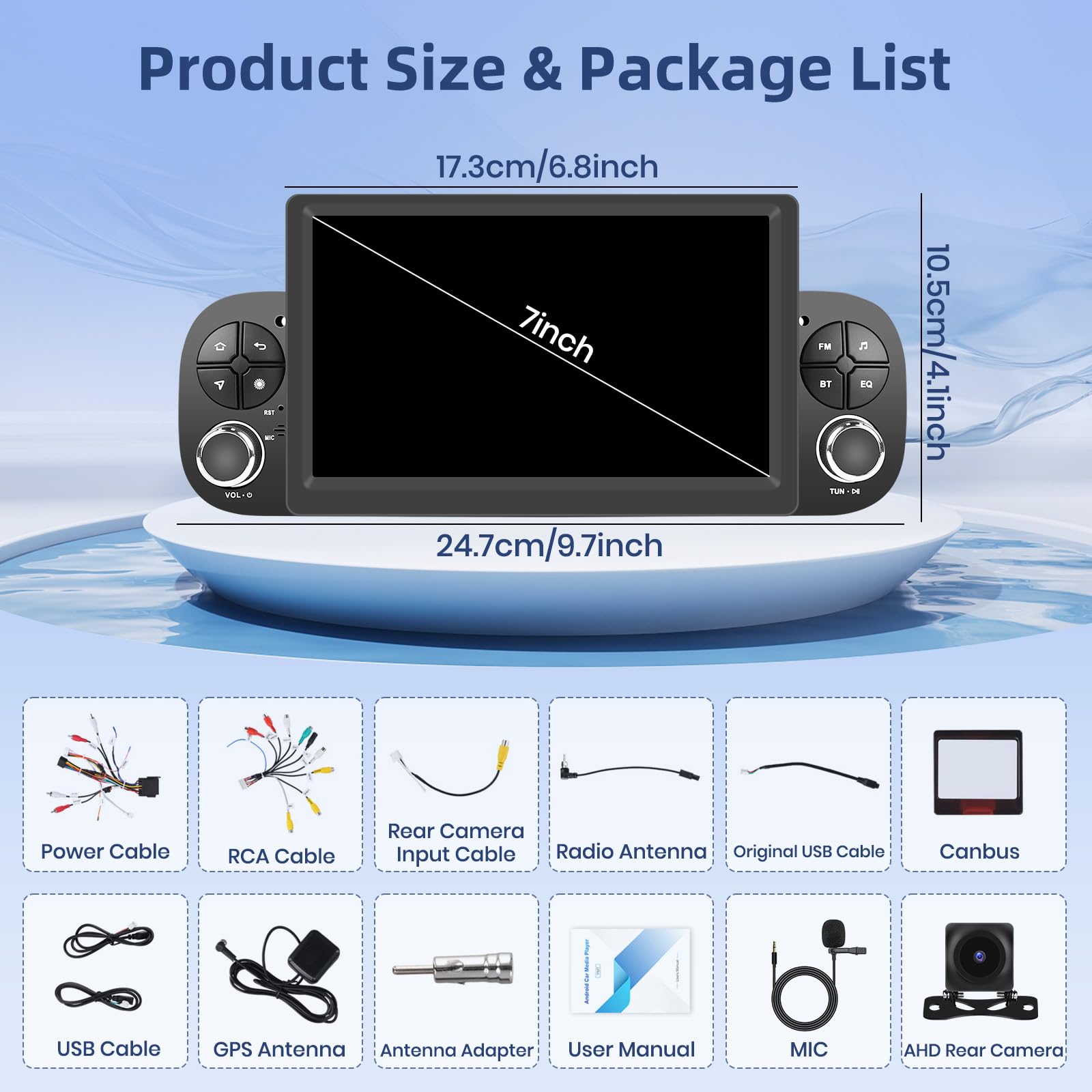 Hikity Radio samochodowe z systemem Android 15 do FIAT Panda 2013-2020, CarPlay, Android Auto Wireless, ekran obrazu 7" IPS, Bluetooth, Mirror Link, nawigacja, GPS, AI, DSP, WiFi, FM, RDS SWC