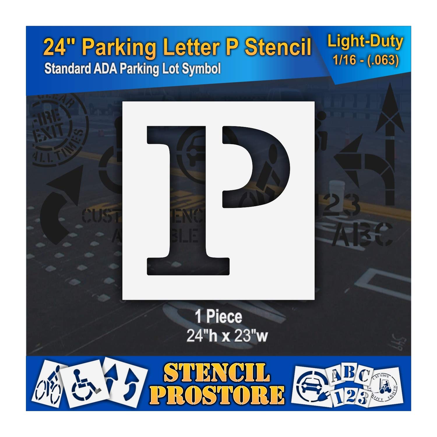 Pavement Stencils - 24 in - Letter 'P' Parking Symbol Stencil - 24'' x 23'' x 1/16" (63 mil) - Light-Duty