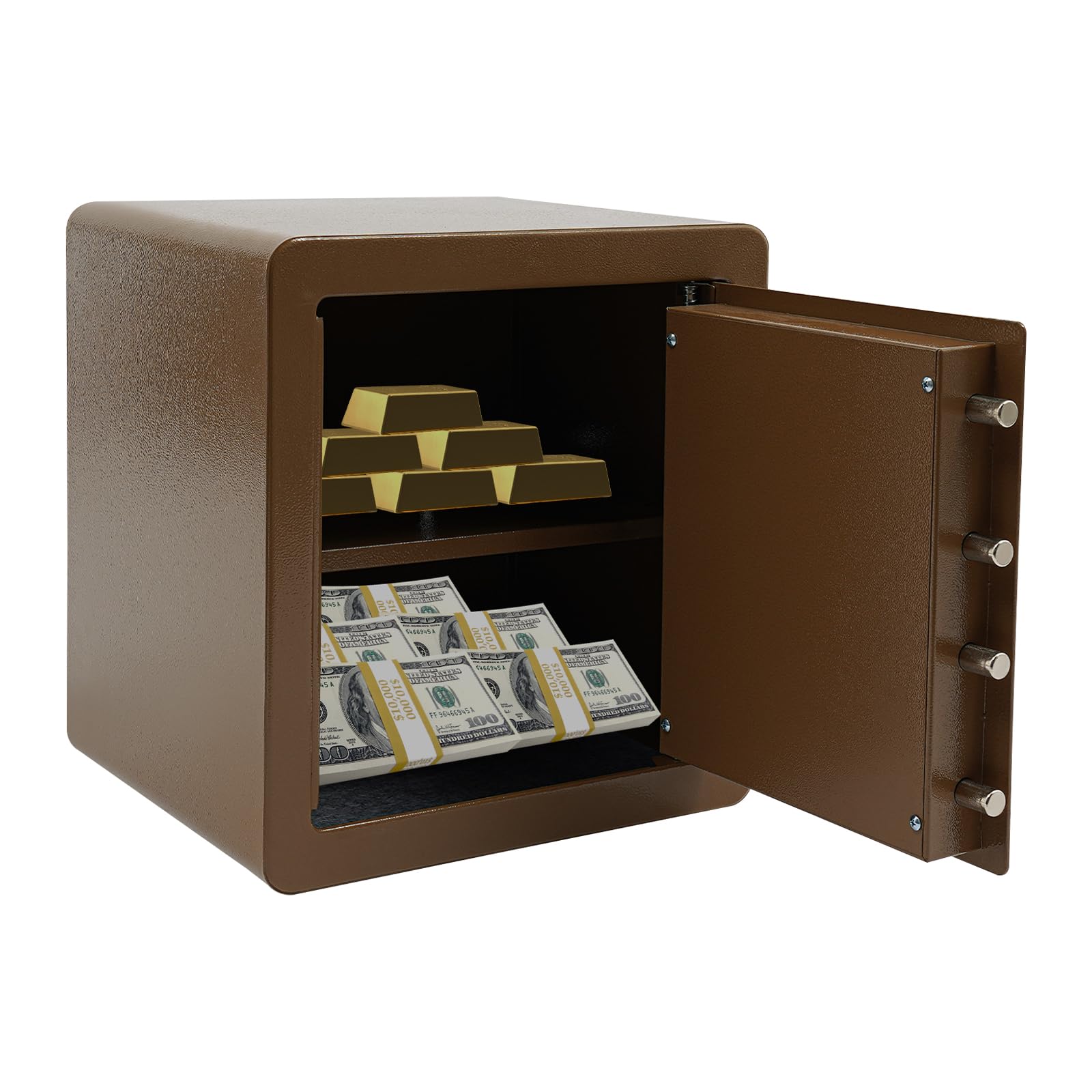 Coffre-fort électronique avec empreintes digitales - Pour la maison (45 l) et le bureau - Coffre-fort de sécurité avec 16 emplacements pour doigts et clé d'urgence pour l'argent, les bijoux et les