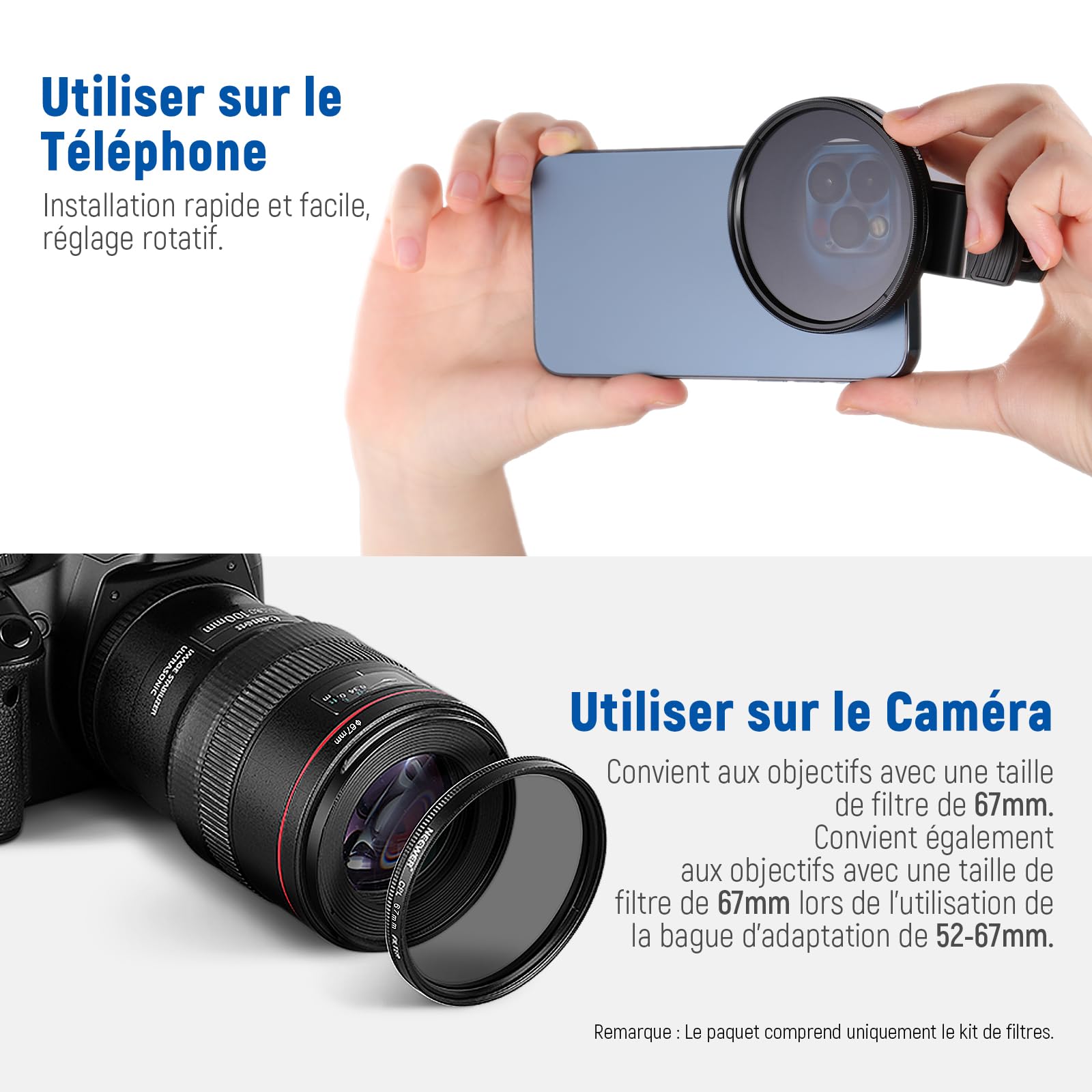 NEEWER 67mm Kit de filtres ND + CPL + Étoile + 4 filtres de couleur dégradés avec Pince pour Objectif de Téléphone,compatible avec iPhone 17,16,16e,15,14 Pro Max Plus et Android Samsung S25 Ultra.