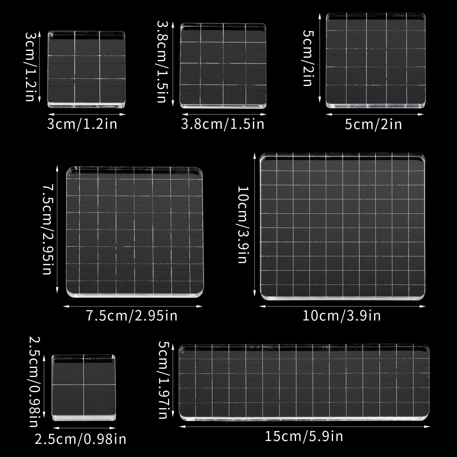 7 Pieces Acrylic Clear Stamp Block Clear Stamping Tools Set Decorative Stamp Blocks with Grid Lines for Scrapbooking Crafts, Card Making, DIY Projects (Assorted Sizes) - Image 3
